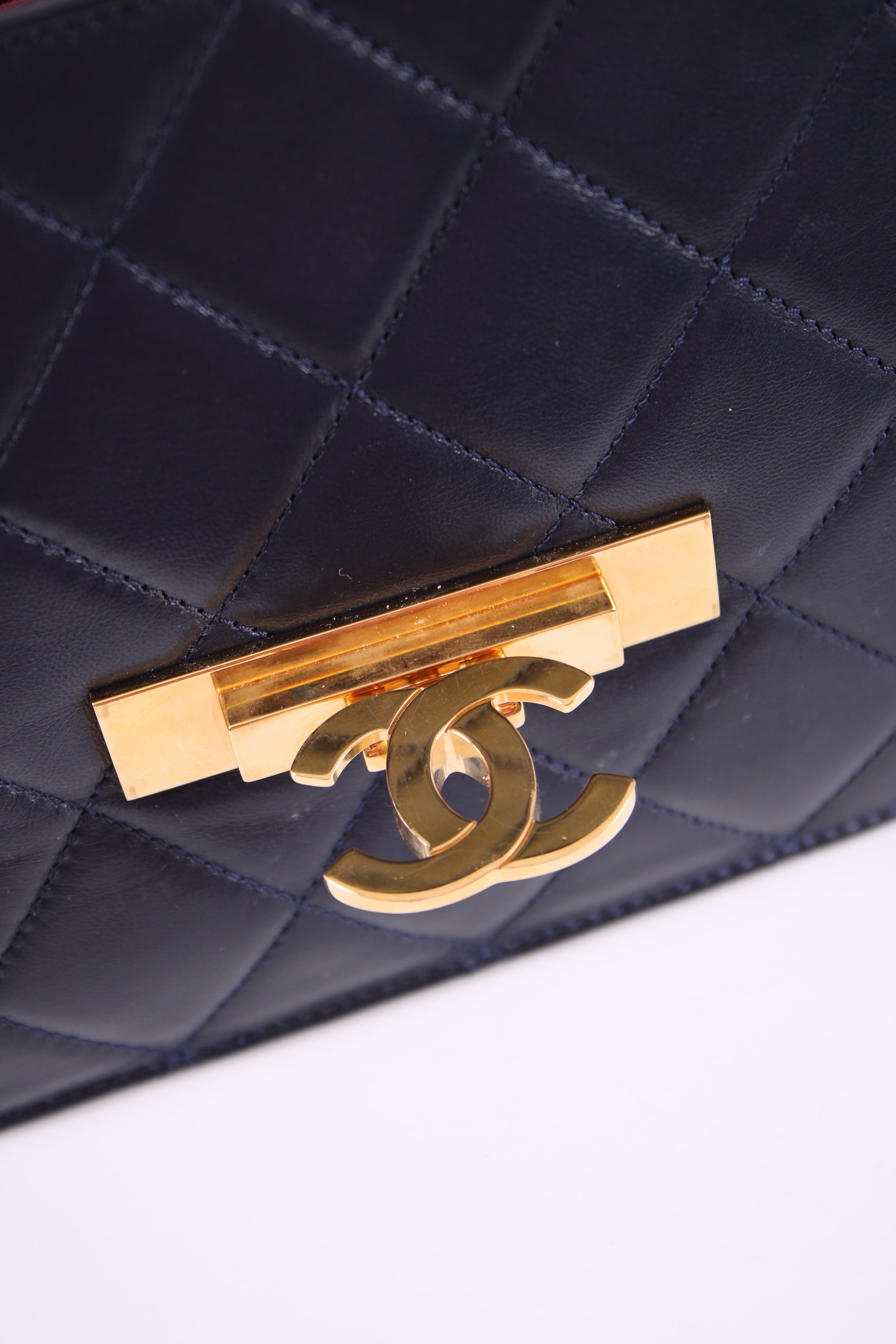 Chanel Quilted Golden Class Flap Bag Navy