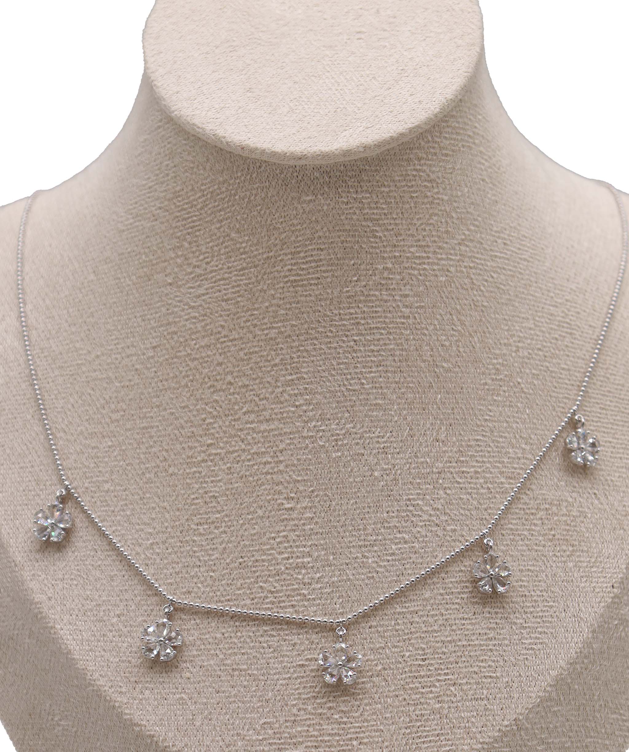 2.13ct Rose Cut Diamond 5 Flowers Necklace White Gold C12149
