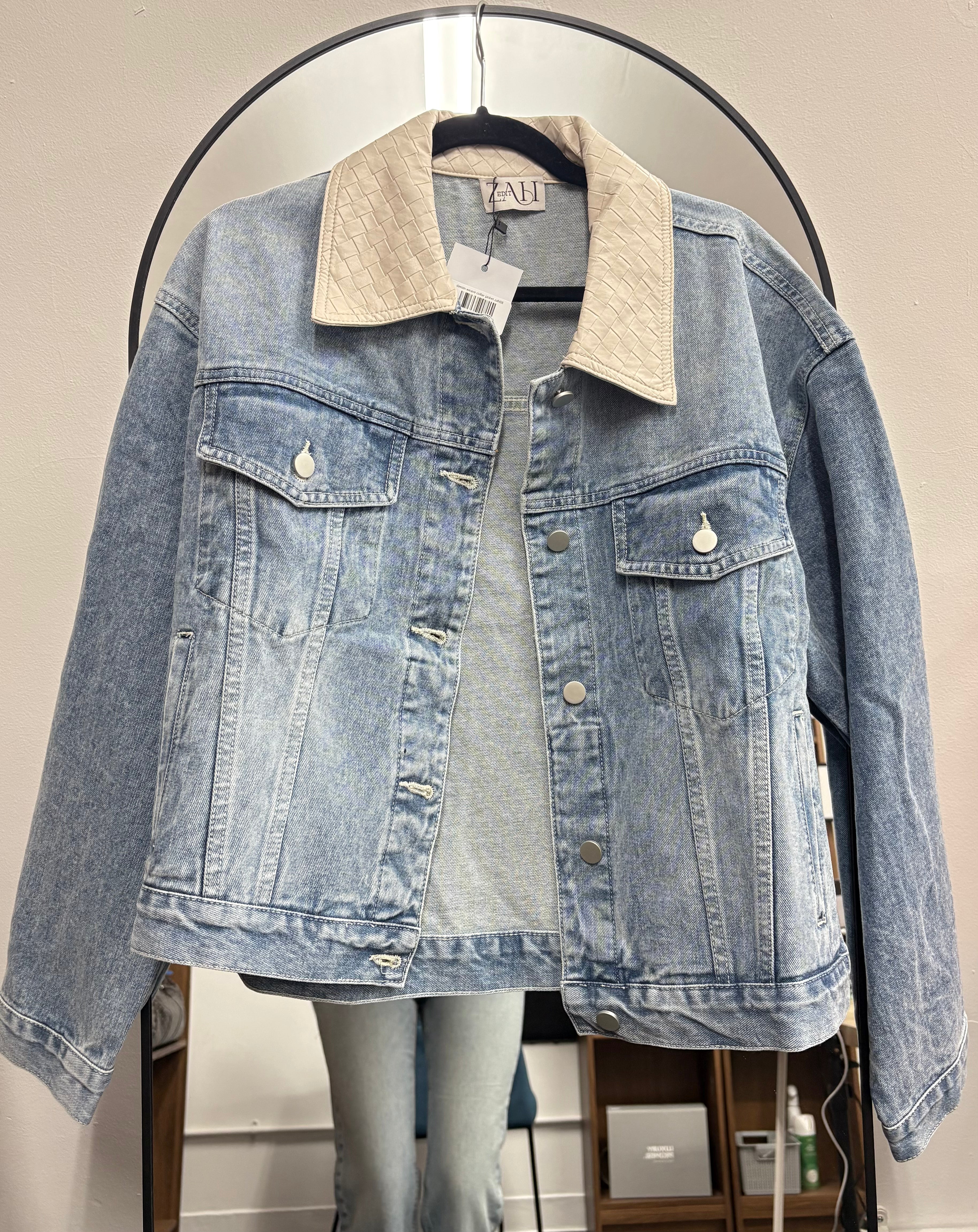 denim weave collar jacket zah08