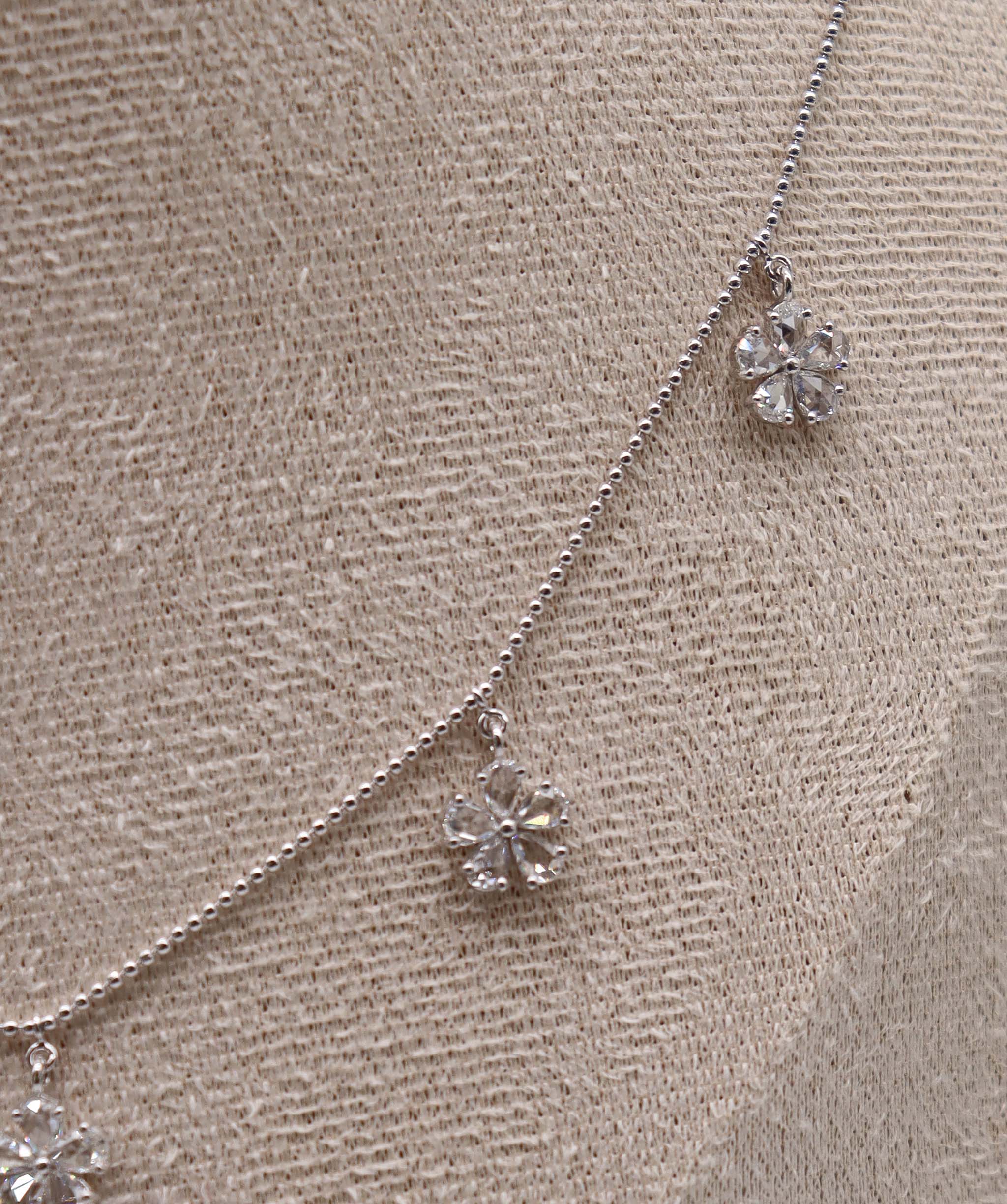 2.13ct Rose Cut Diamond 5 Flowers Necklace White Gold C12149