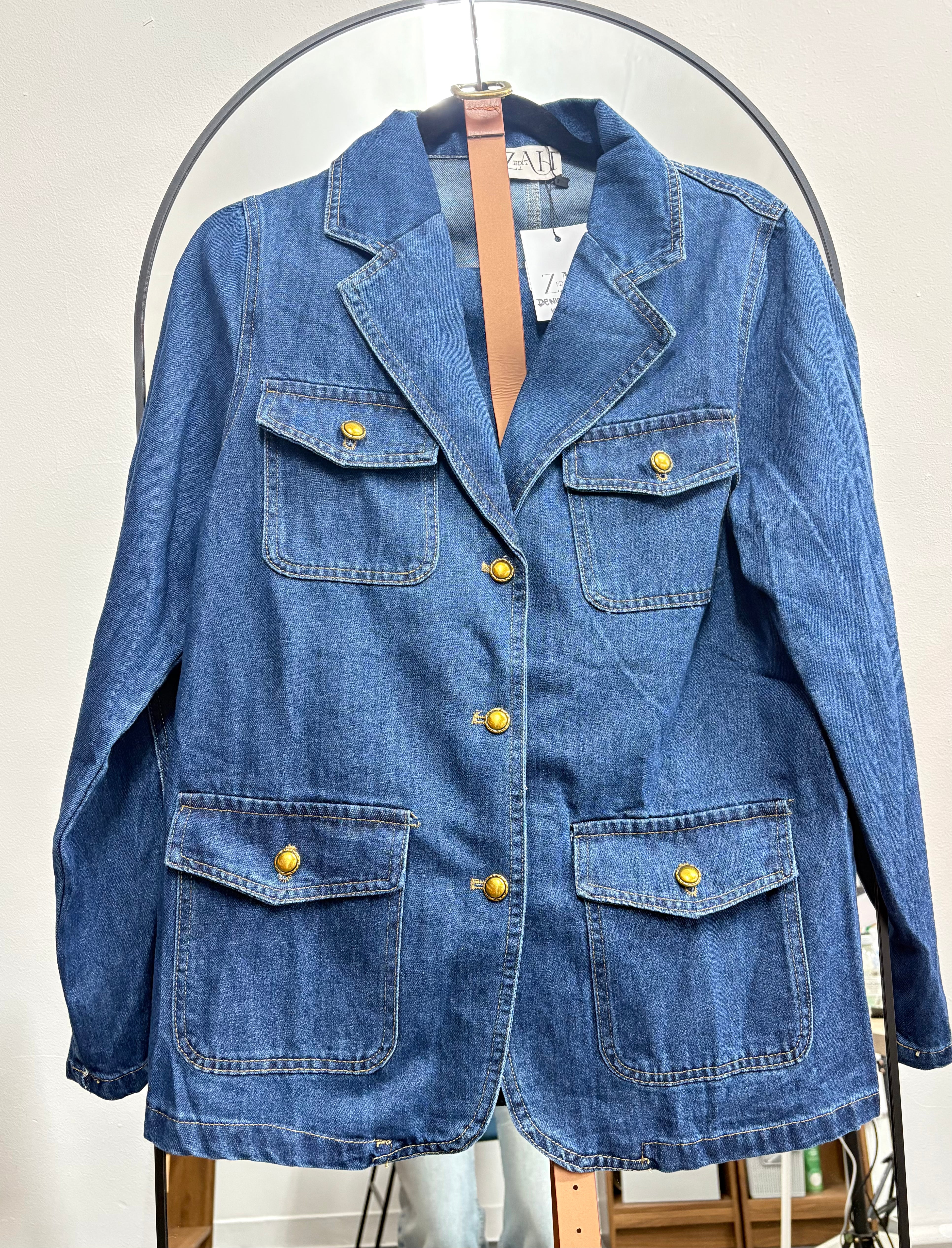 denim cord set with belt zah07