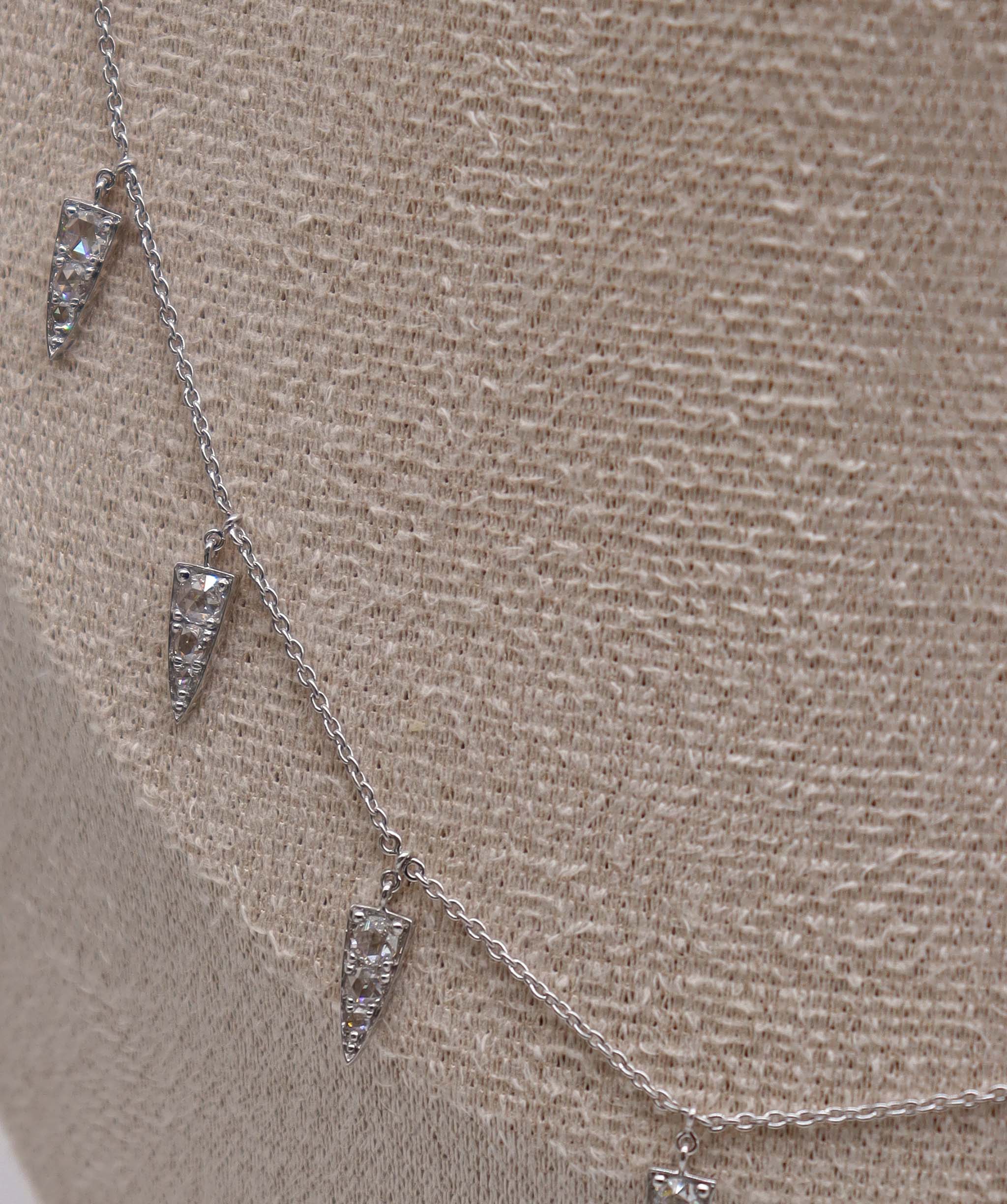 Rose Cut Diamond Necklace White Gold C8474