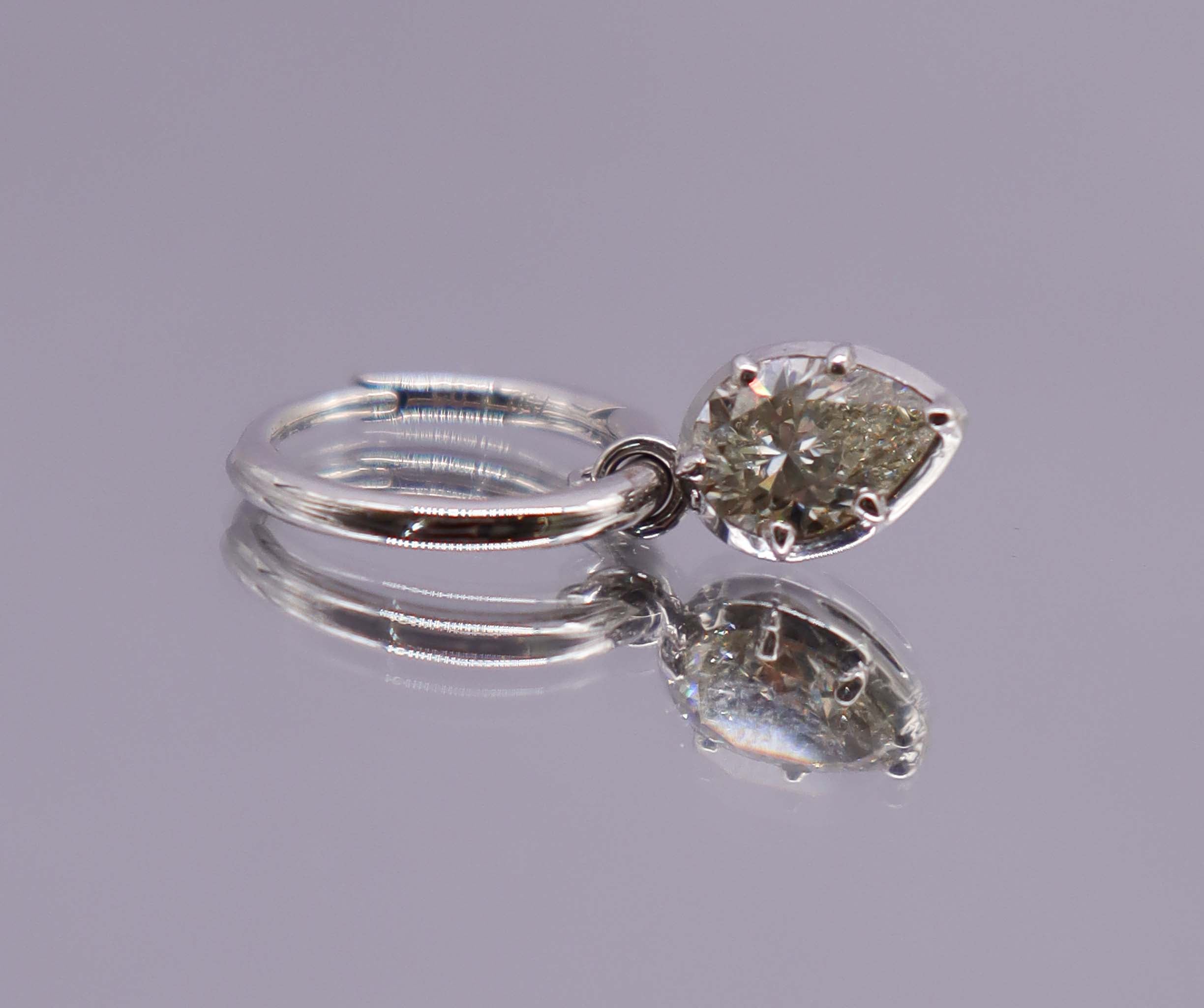 1.05ct Rose Cut Diamond Pear shaped hoop earrings White Gold E7678