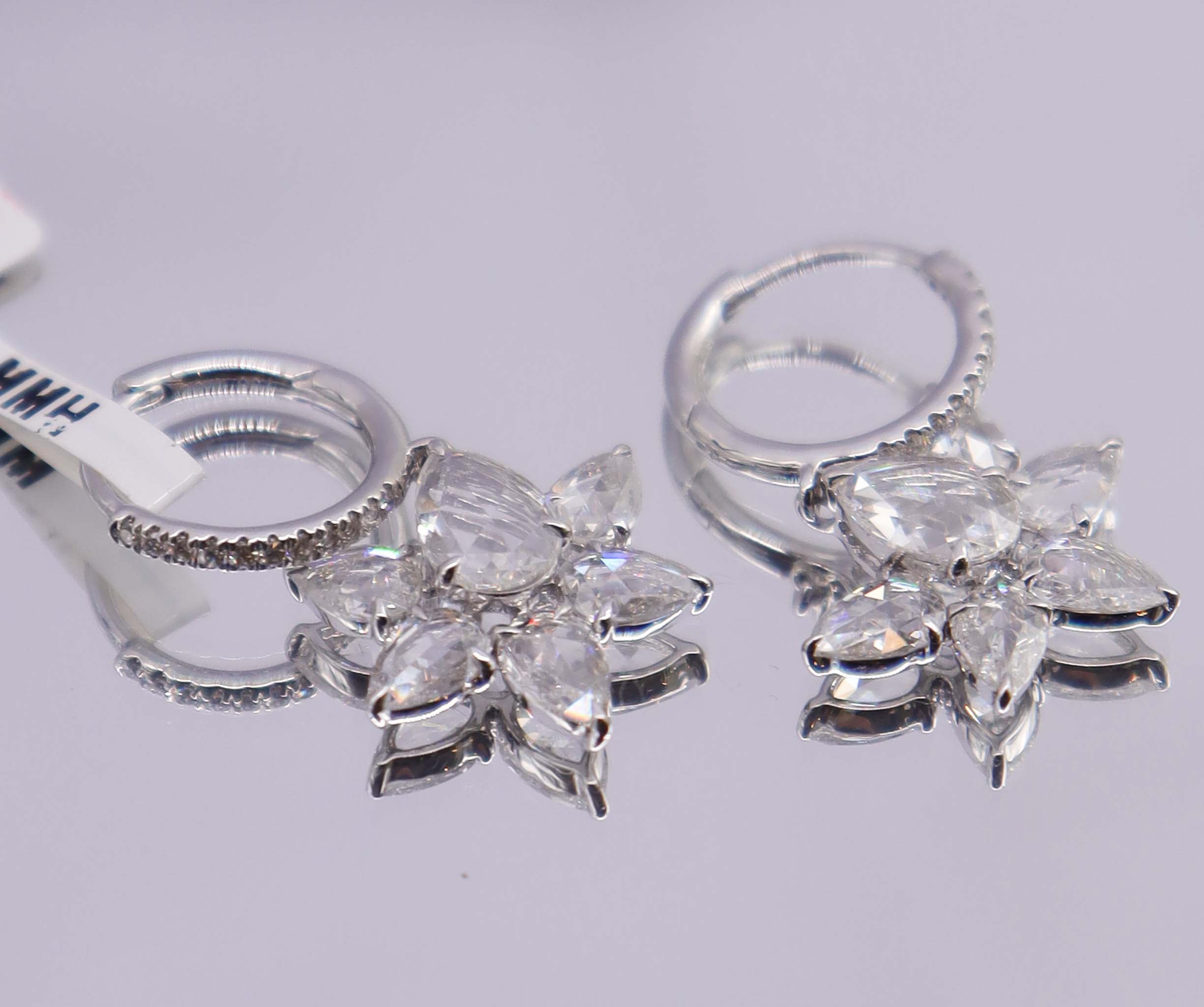 High Craftsmanship 1.36ct Rose Cut Diamond Lotus hoop earrings white gold E6869