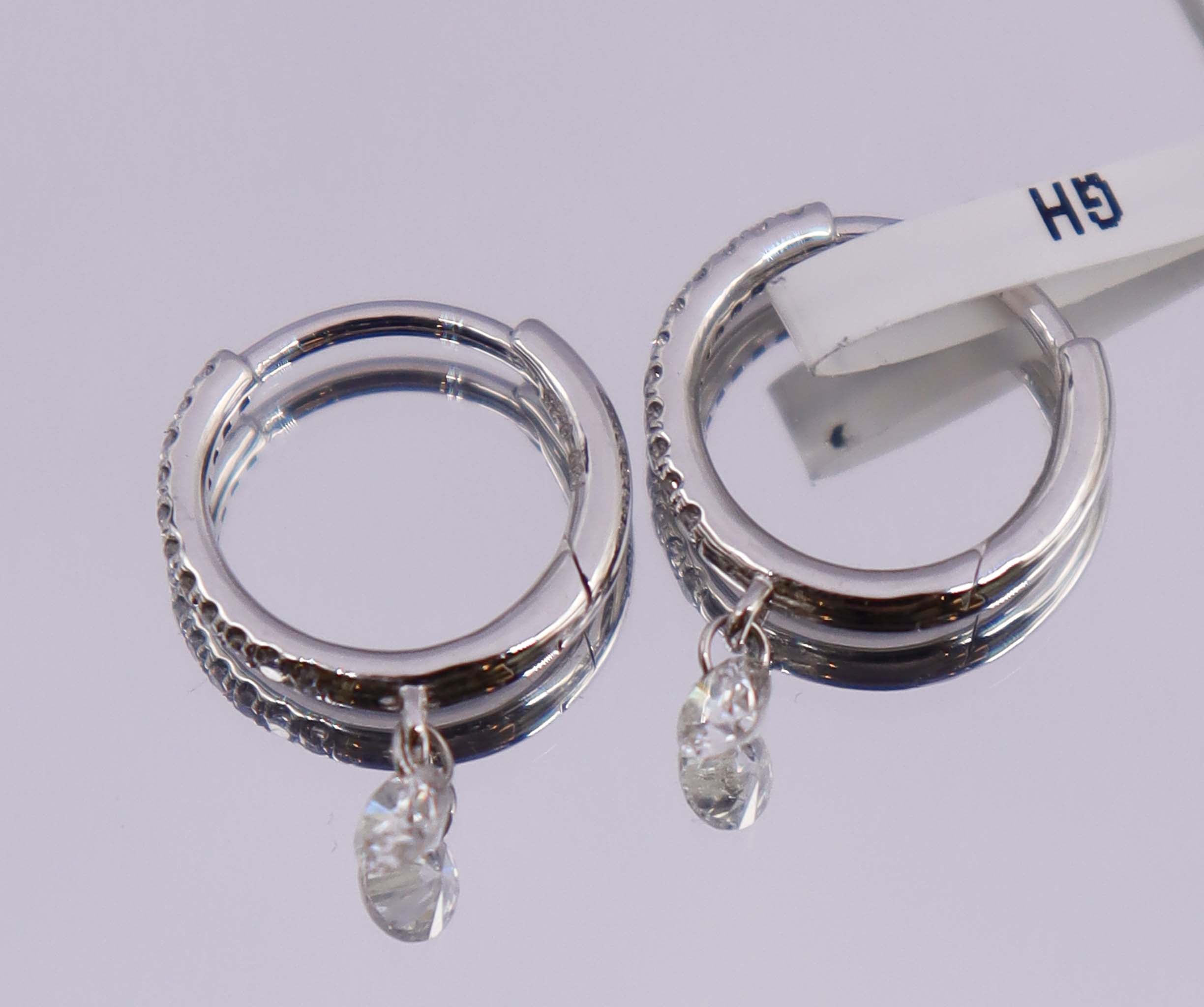 0.25ct Rose cut diamond single drop hoop earrings white gold E7571