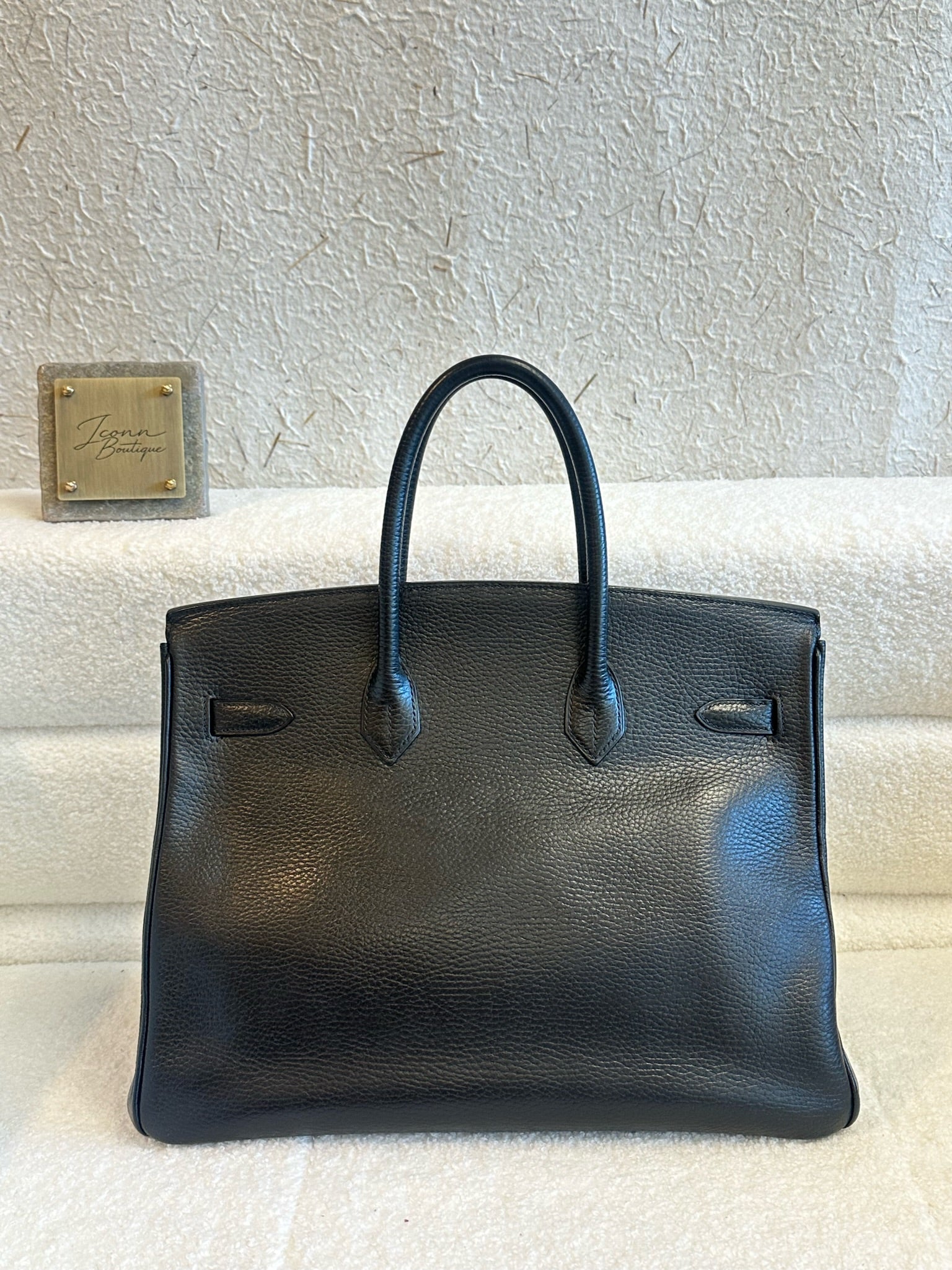 Hermes Birkin 35 Black Ardennes GHW Square F Stamp