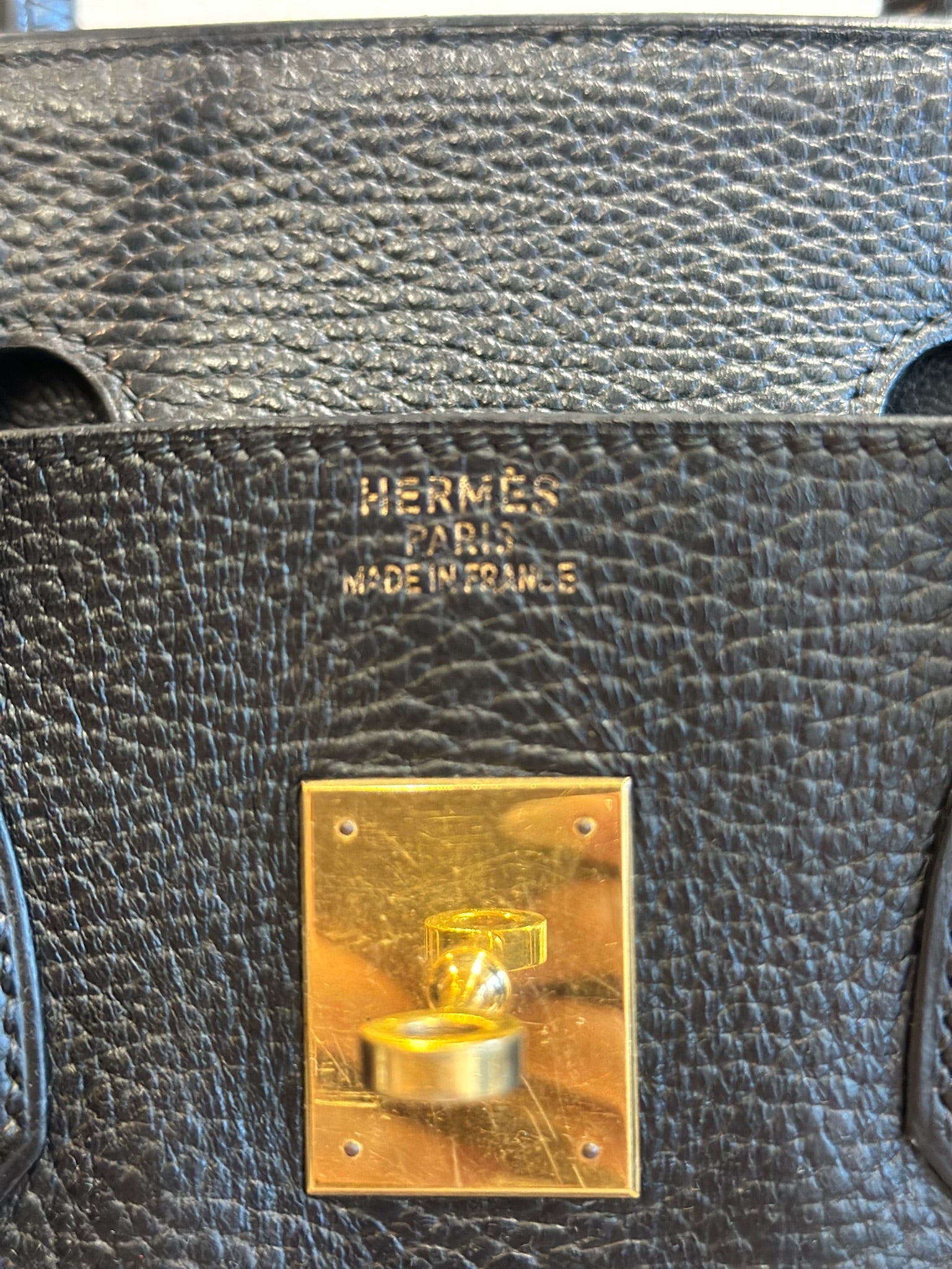 Hermes Birkin 35 Black Ardennes GHW Square F Stamp