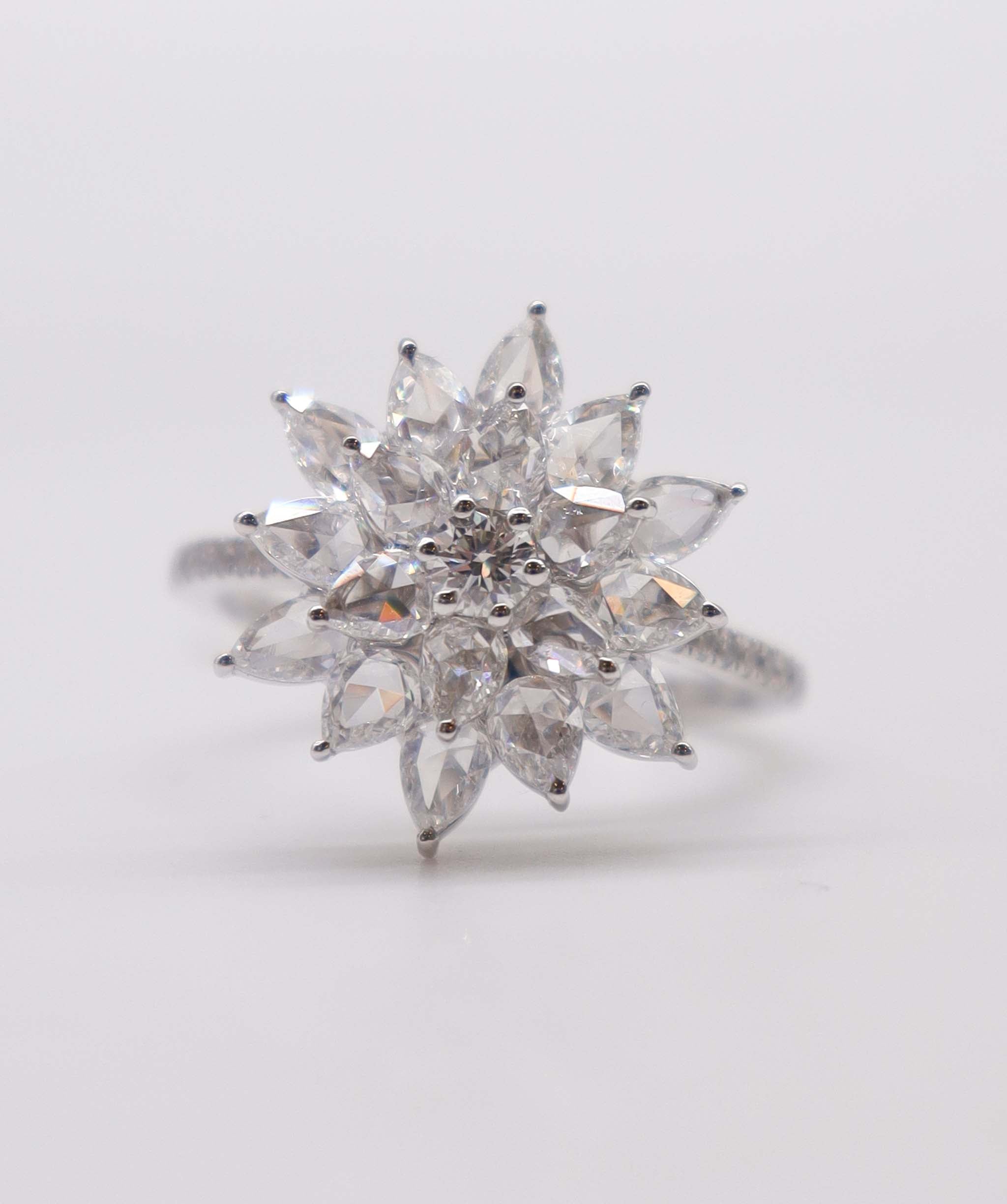 High Craftsmanship 1.90ct Rose Cut Diamond Ring White Gold Size 54 R4386