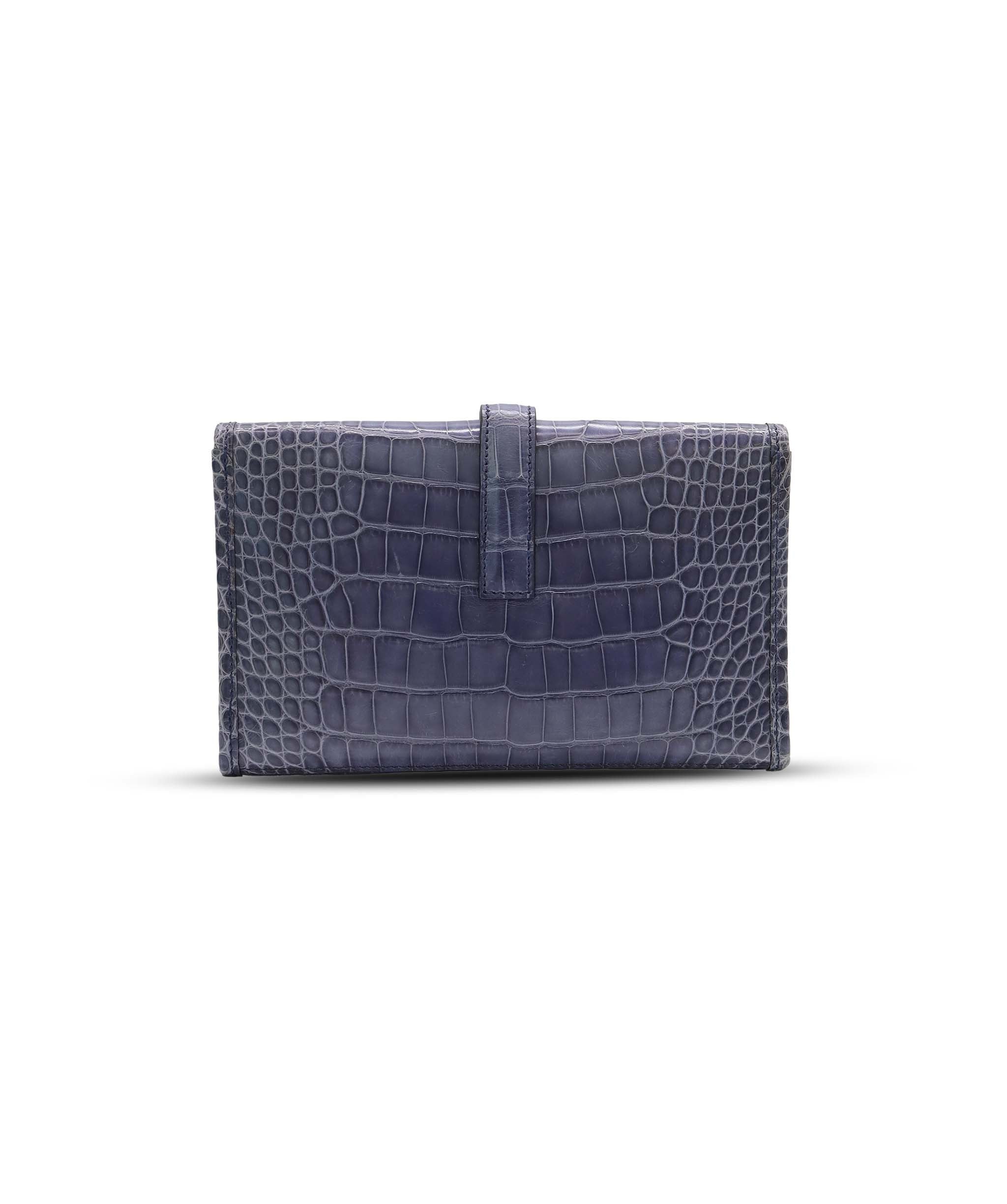 Hermès Bleu Brighton Shiny Mississippi Alligator Mini Jige Clutch DXBS6658