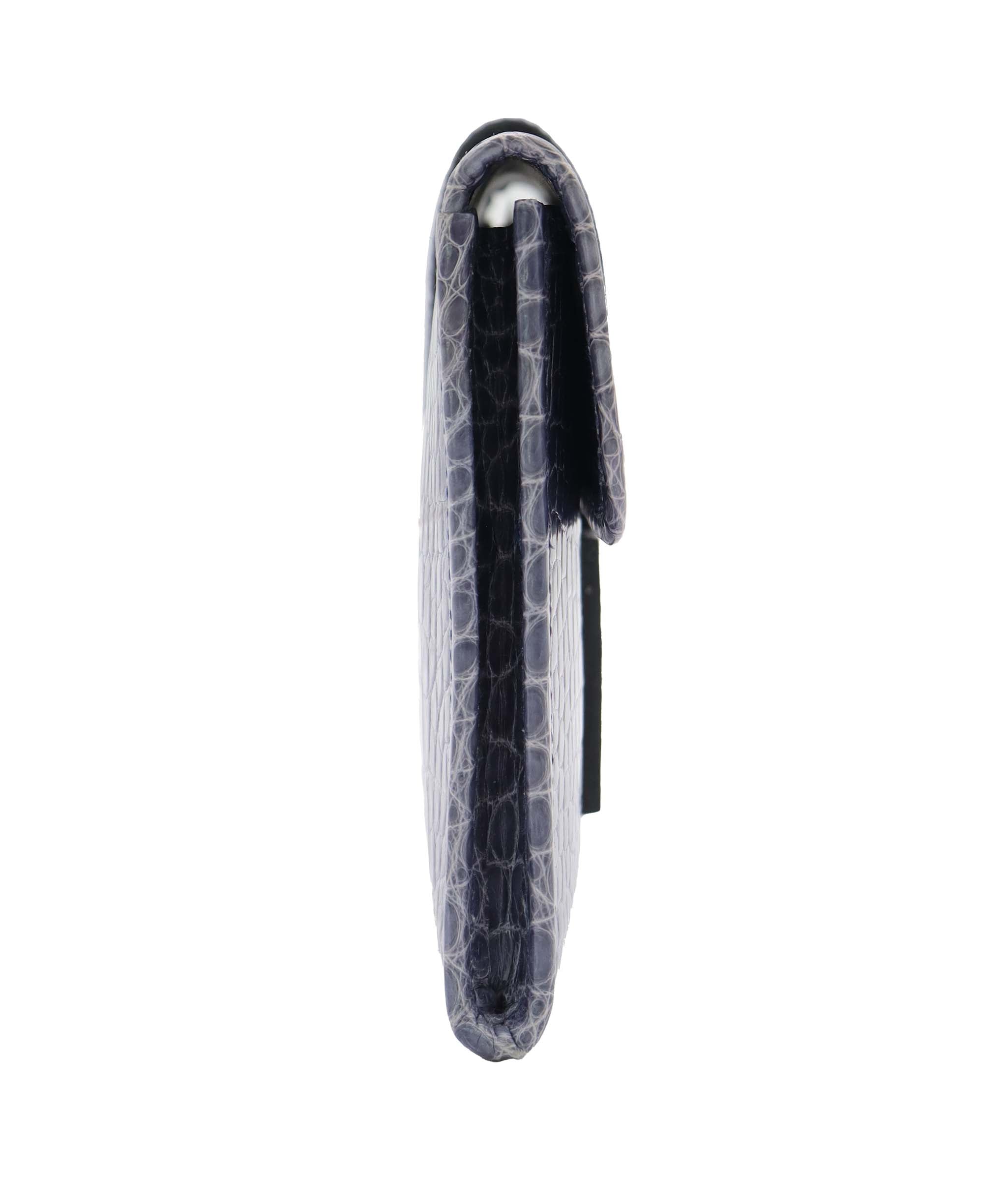 Hermès Bleu Brighton Shiny Mississippi Alligator Mini Jige Clutch DXBS6658