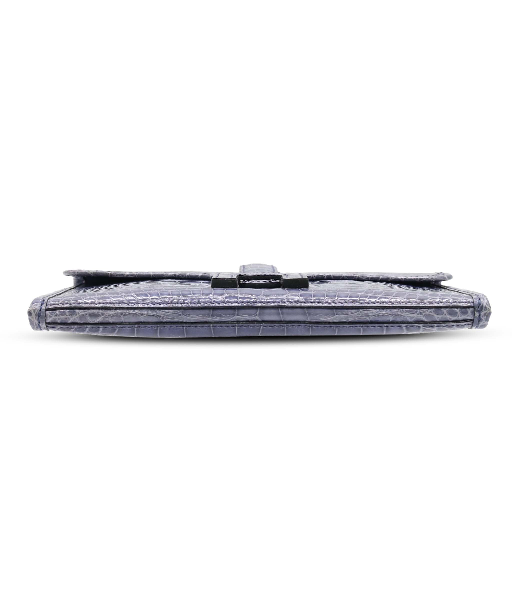 Hermès Bleu Brighton Shiny Mississippi Alligator Mini Jige Clutch DXBS6658