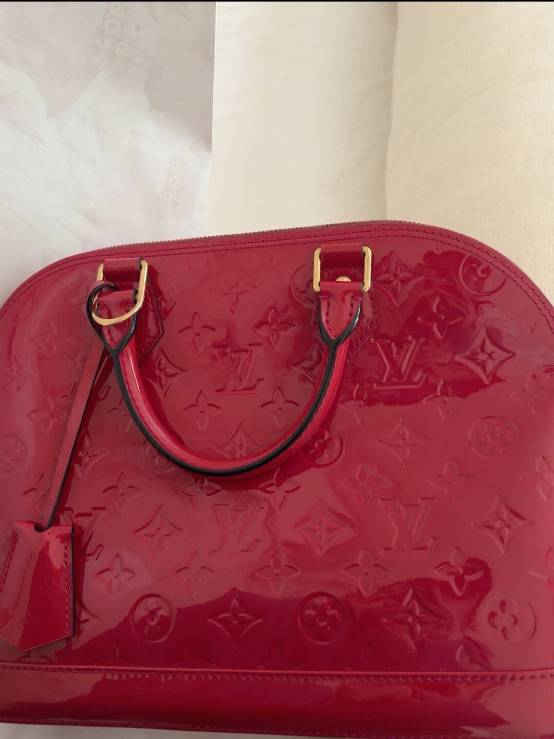 LV Alma Vernis Red Handbag