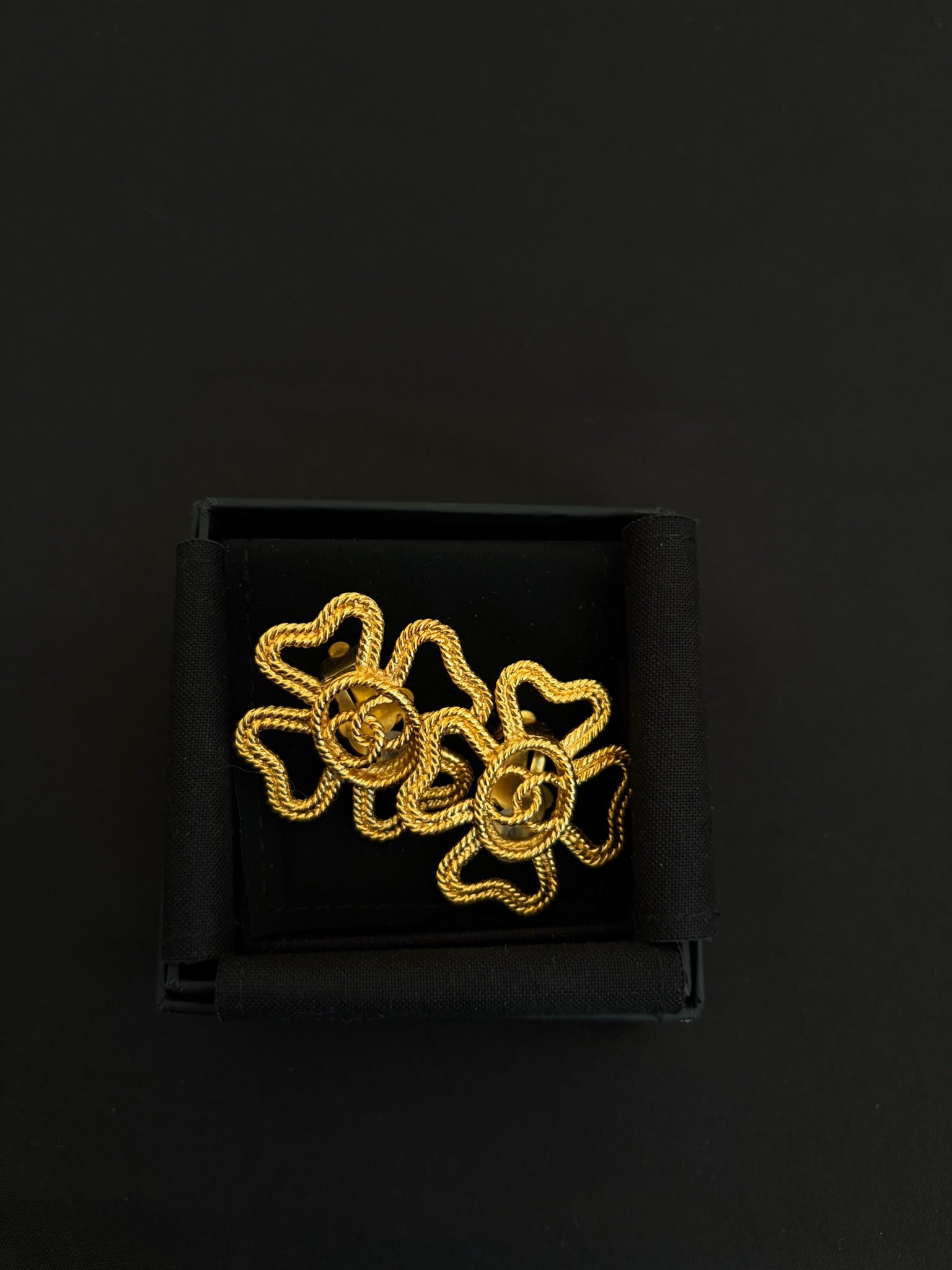 Chanel Gold Four Leaf Clover Cutout CC Ear Clips