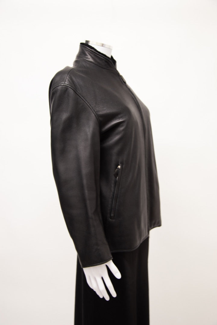 Hermes Detachable Collar Leather Bomber Jacket Black S