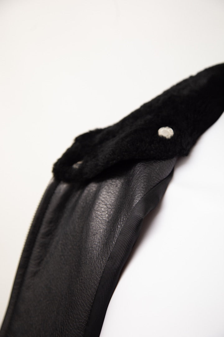 Hermes Detachable Collar Leather Bomber Jacket Black S