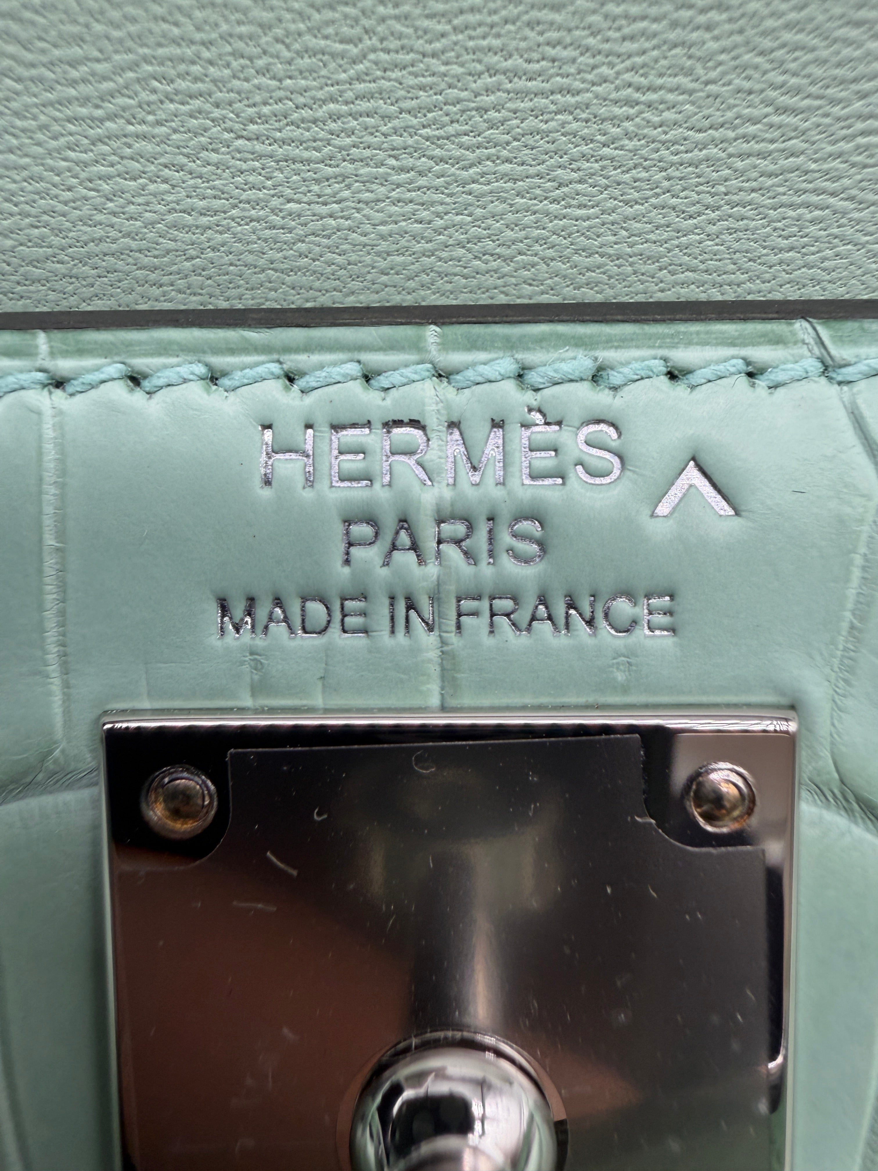 Hermès Kelly Elan Folie Vert Deau Foile Matte Porosus Palladium Hardware