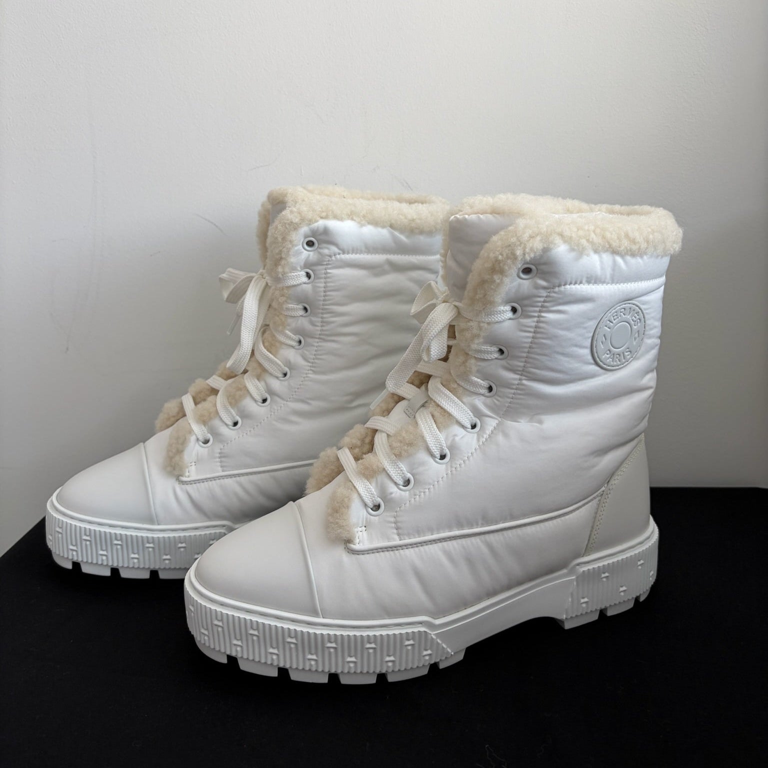 EU37-Hermès White Lace-Up Ankle Boots