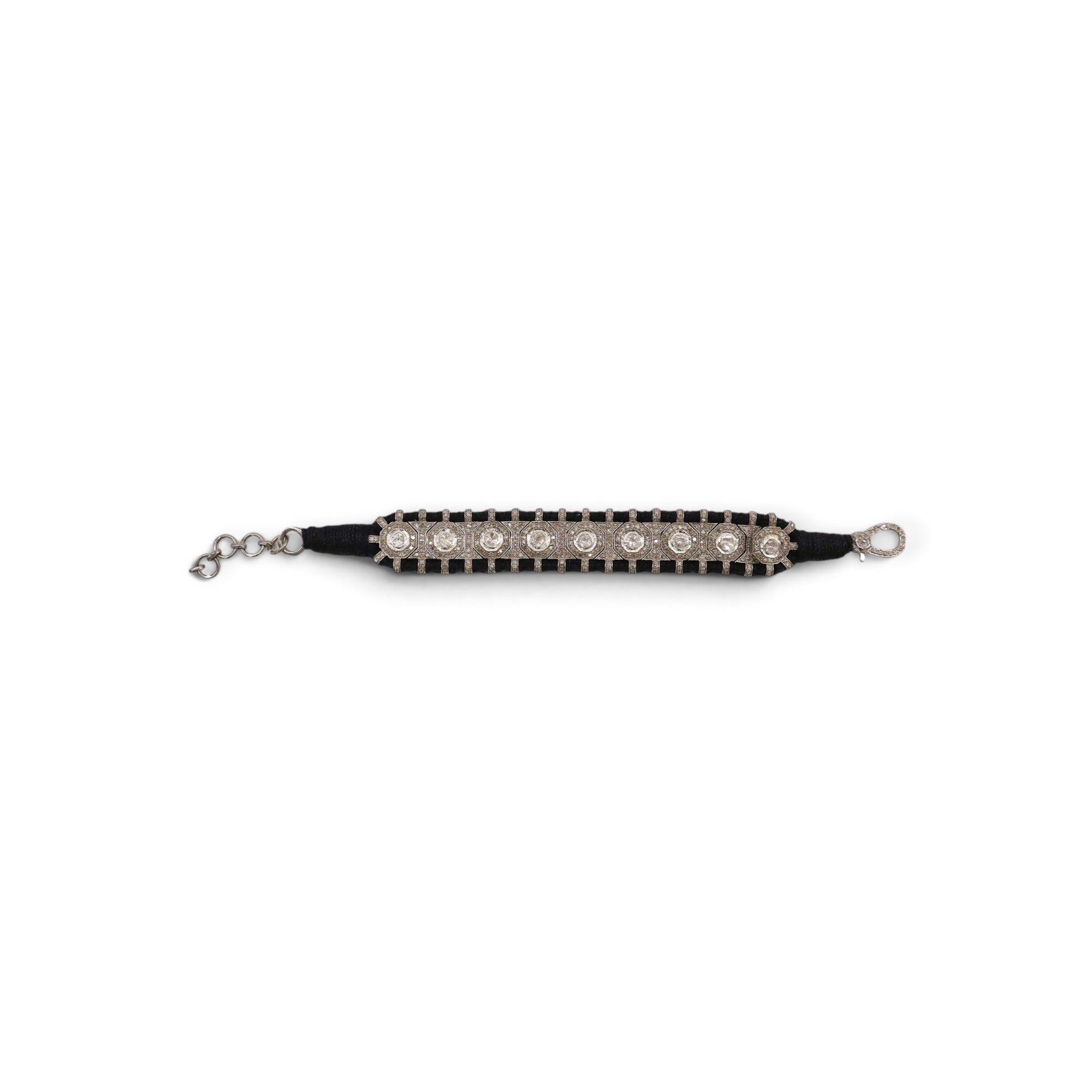 Natural Polki Diamond Black Thread Friendship Bracelet DXBCD2249