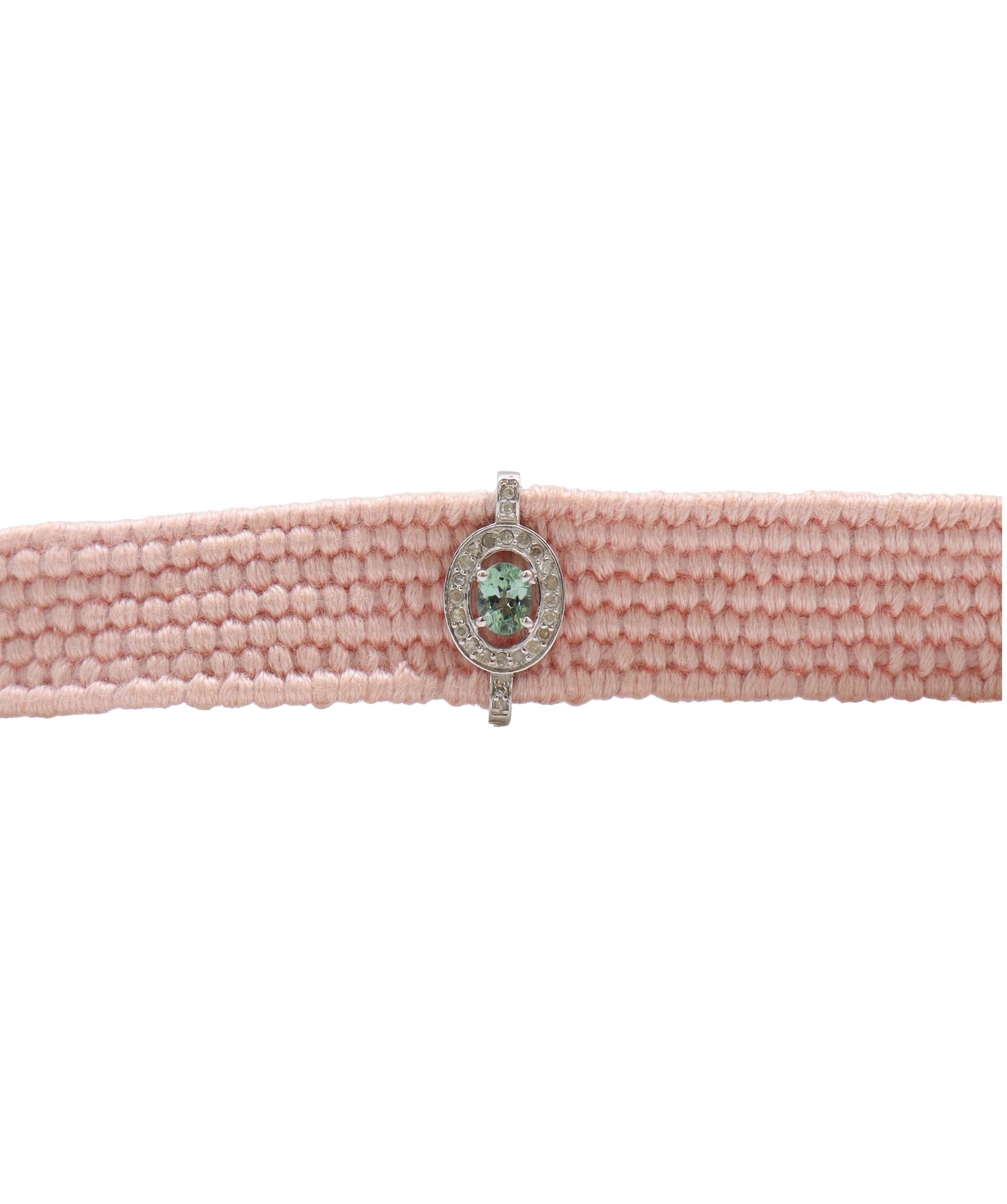 Mint Green Tourmaline & Diamond Light Pink Thread Friendship Bracelet DXBCD2261