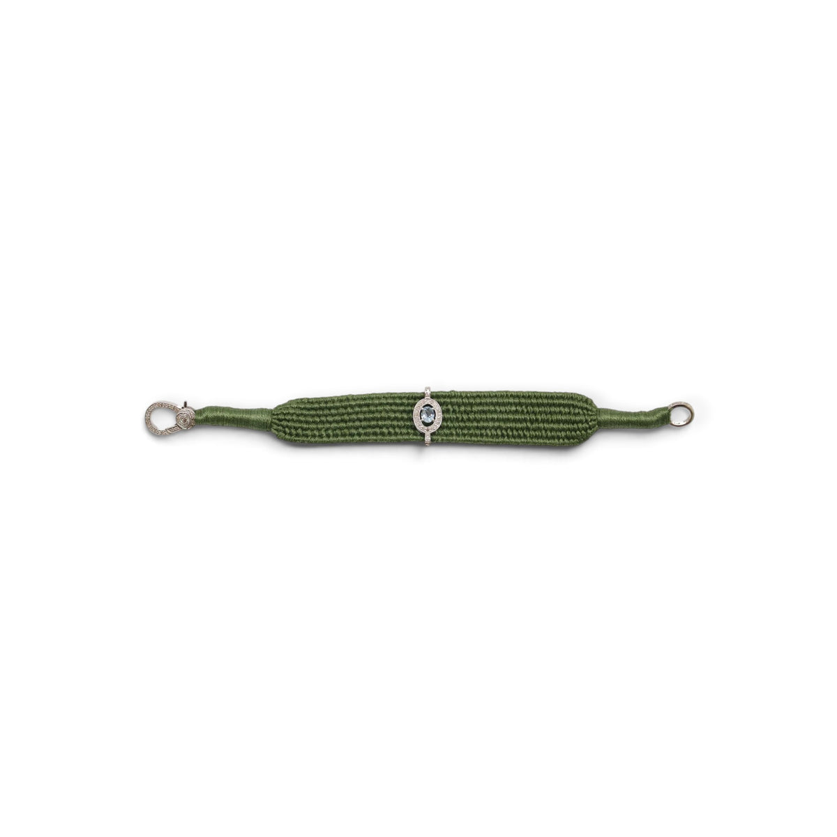 Aquamarine & Diamond Olive Thread Friendship Bracelet DXBCD2258