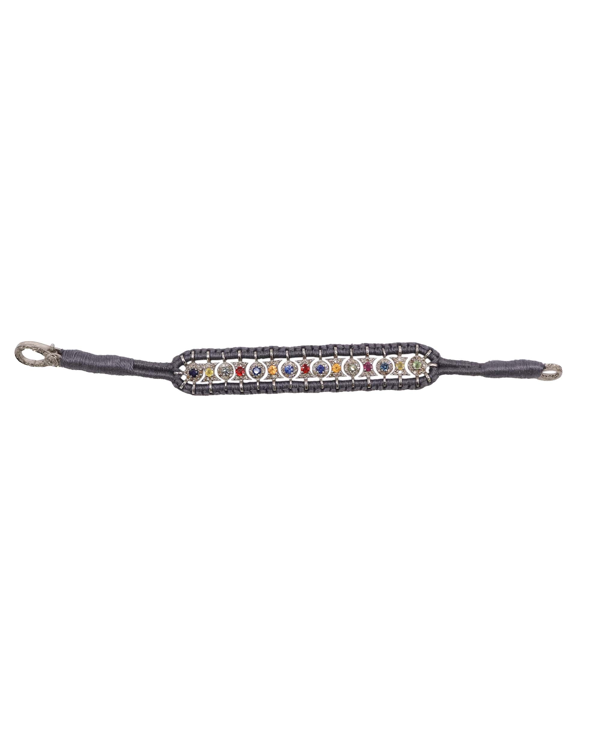 Multi-colour Sapphire & Diamond Grey Thread Friendship Bracelet DXBCD2251