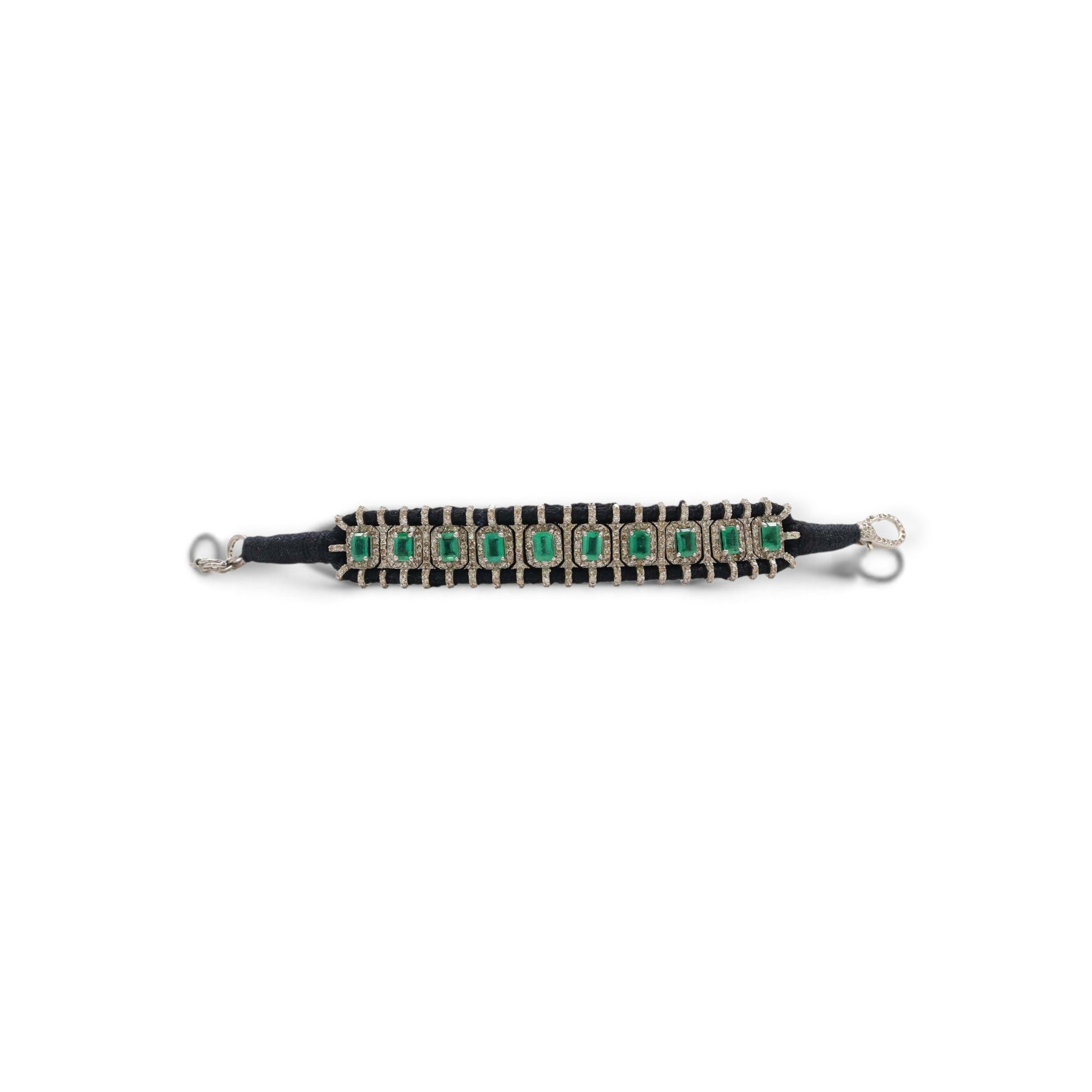Emerald & Diamond Black Thread Friendship Bracelet DXBCD2248