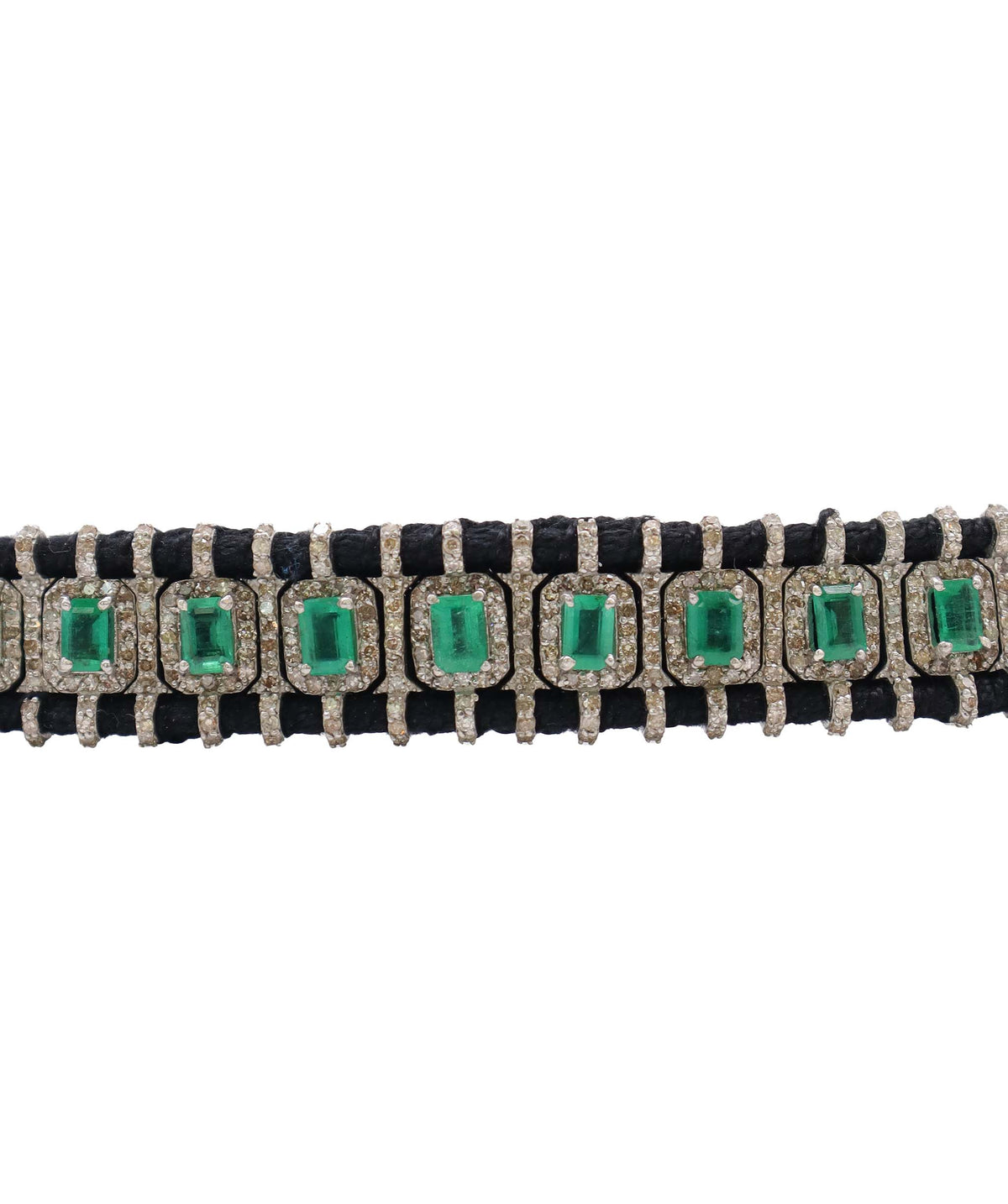 Emerald & Diamond Black Thread Friendship Bracelet DXBCD2248
