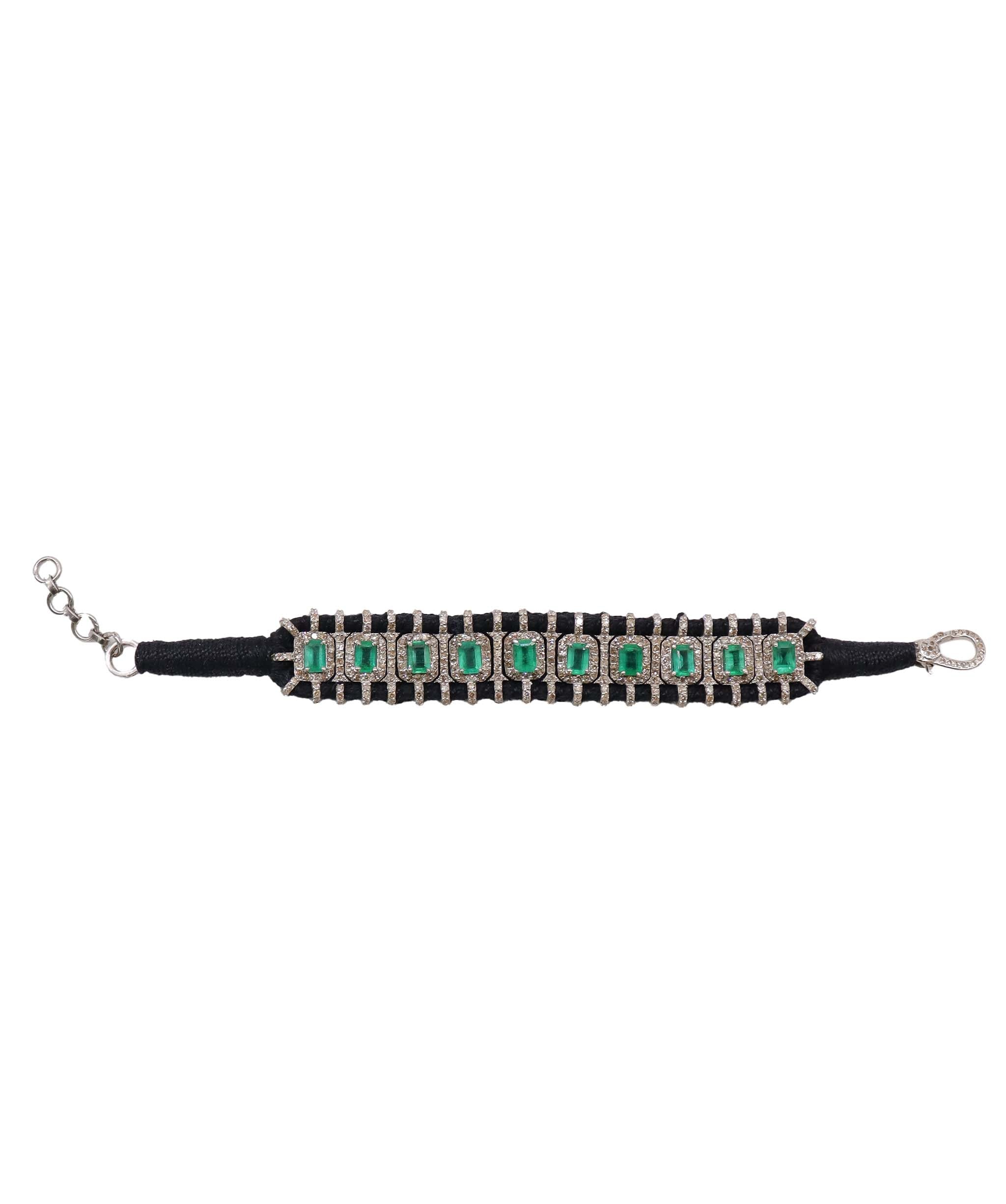 Emerald & Diamond Black Thread Friendship Bracelet DXBCD2248