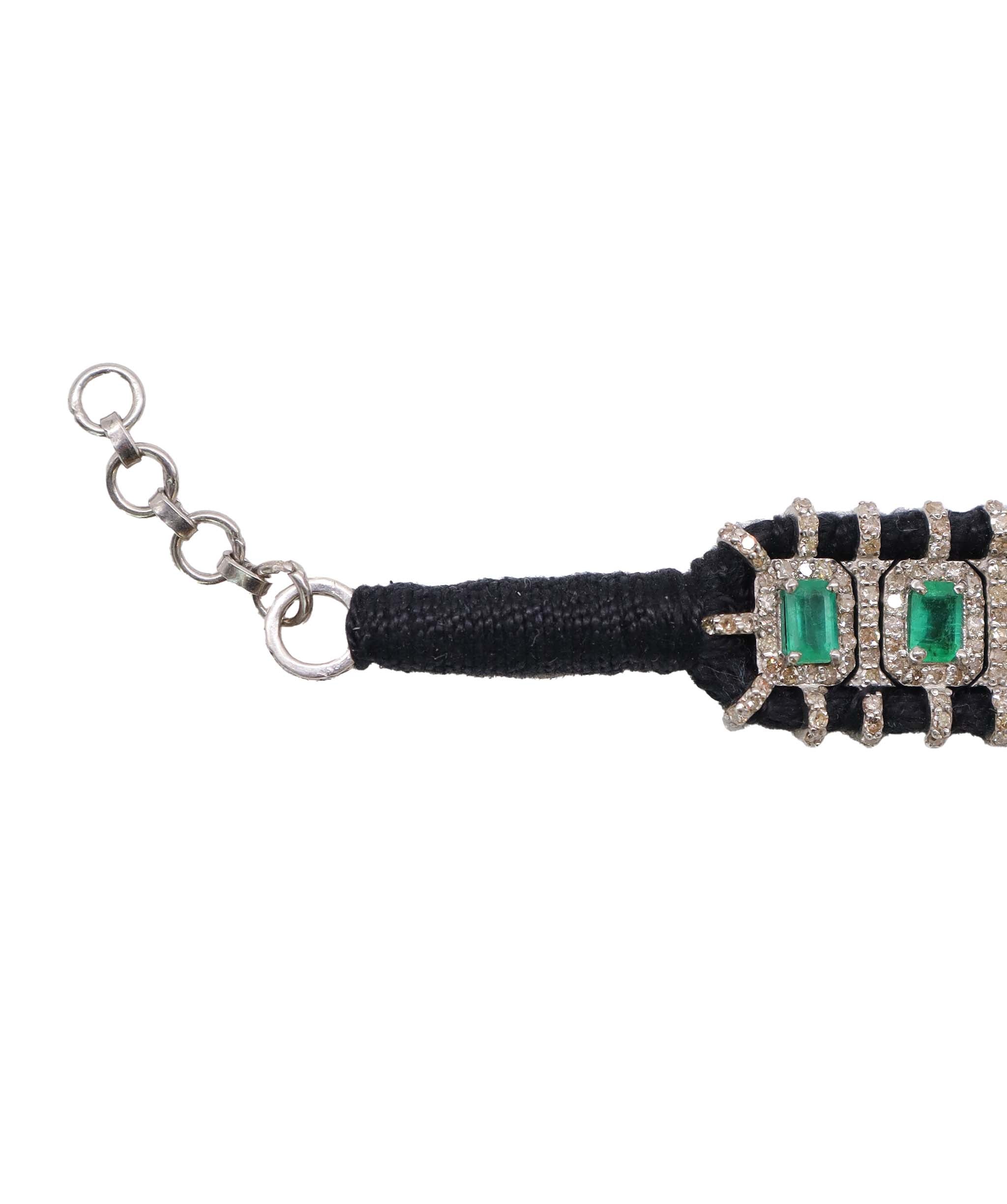 Emerald & Diamond Black Thread Friendship Bracelet DXBCD2248