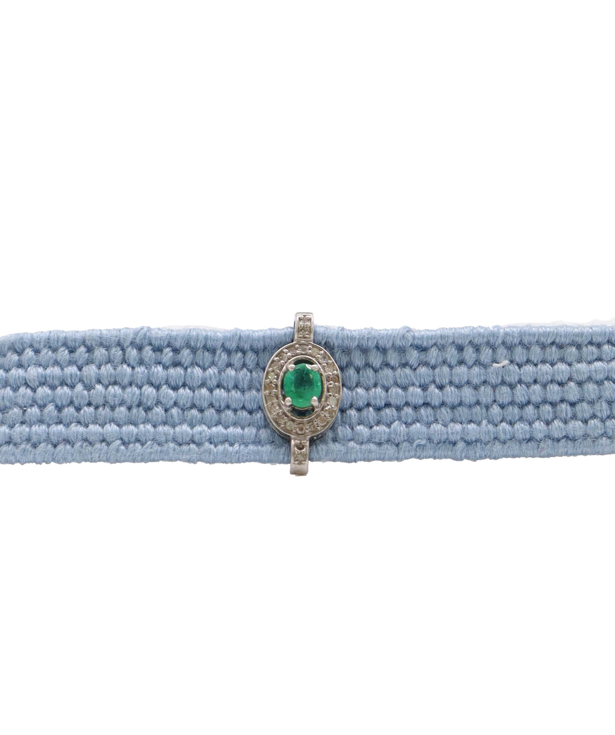 Emerald & Diamond Blue Thread Friendship Bracelet DXBCD2257