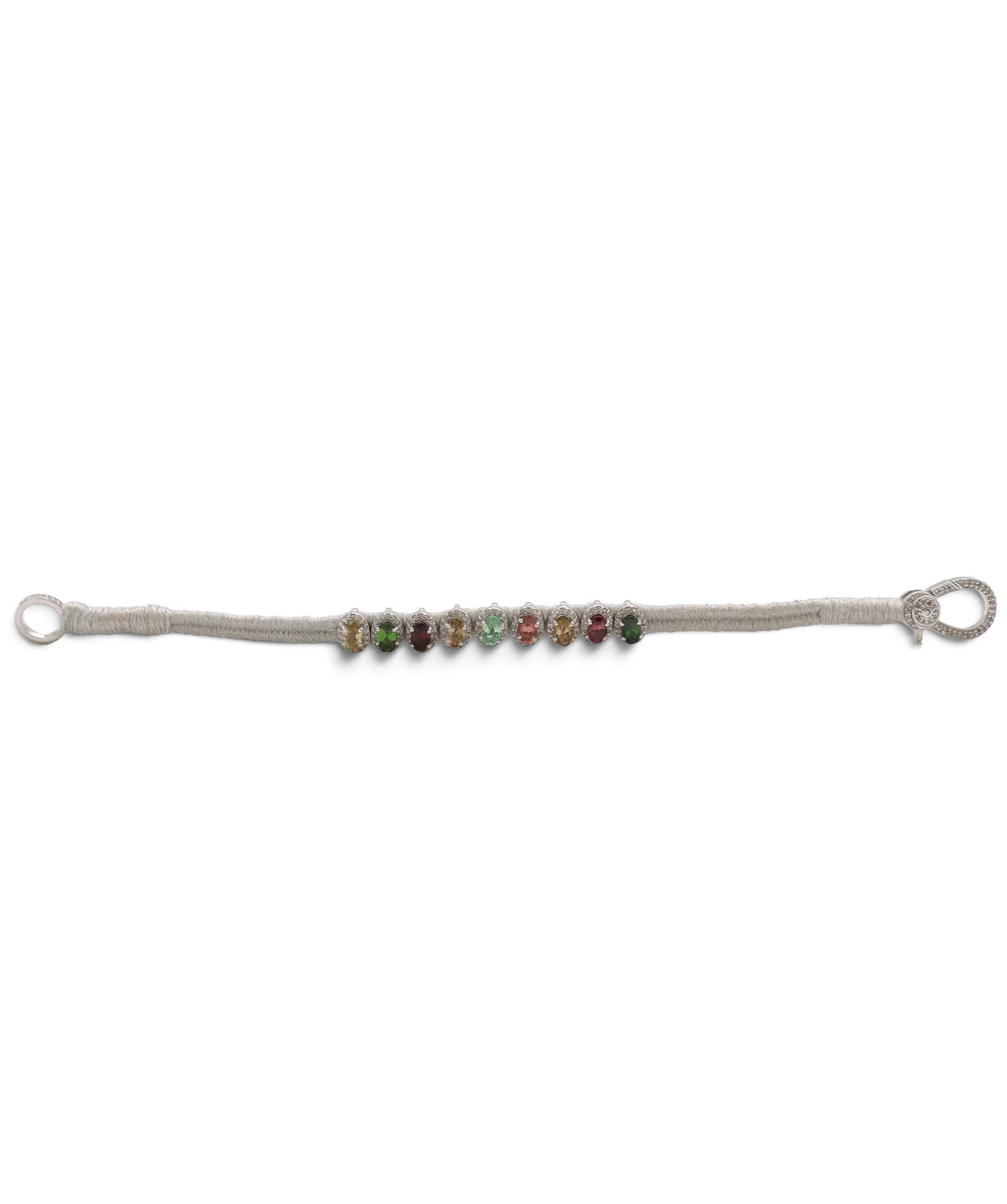 Multi-colour Tourmaline & Diamond Silver Thread Friendship Bracelet DXBCD2255