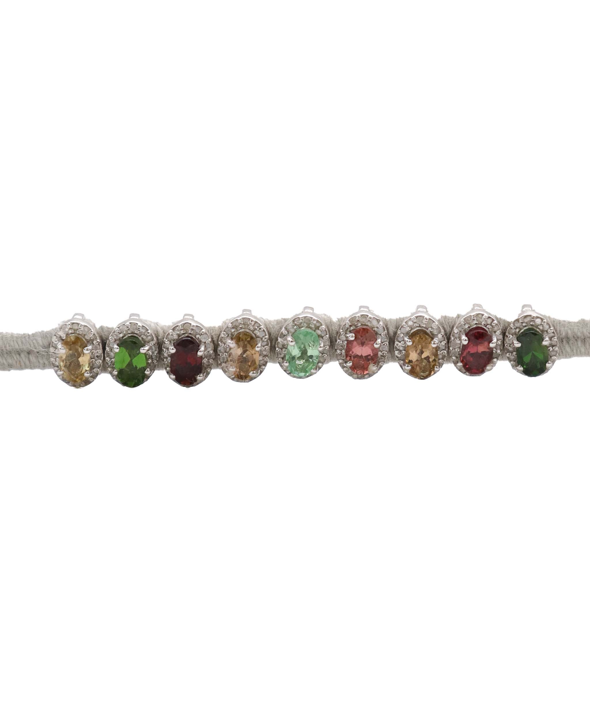 Multi-colour Tourmaline & Diamond Silver Thread Friendship Bracelet DXBCD2255