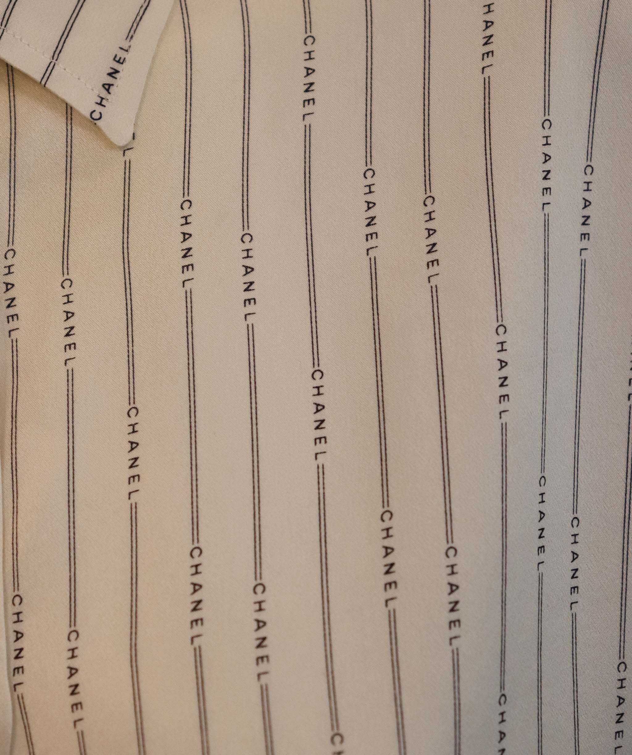 Chanel Logo Stripe Silk Shirt White DXBS6048