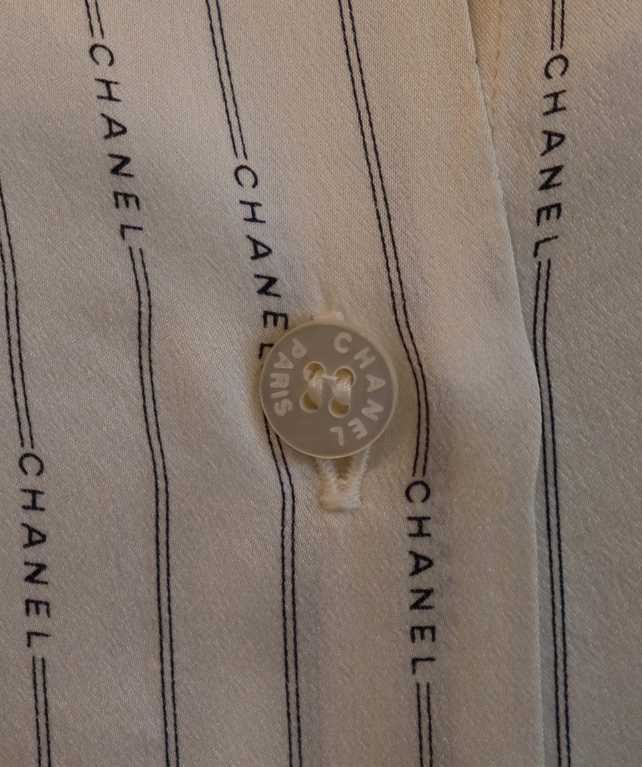 Chanel Logo Stripe Silk Shirt White DXBS6048