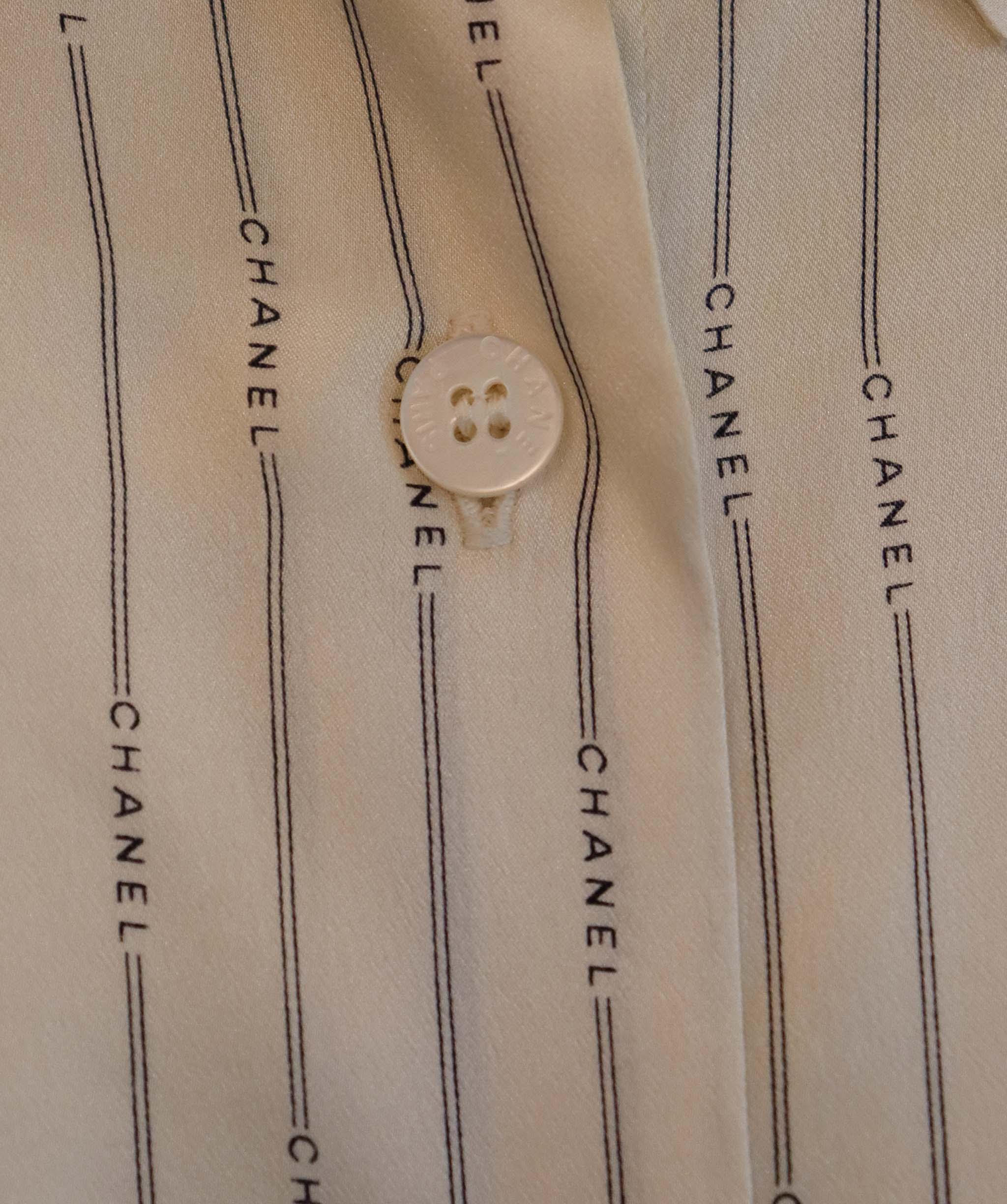 Chanel Logo Stripe Silk Shirt White DXBS6048