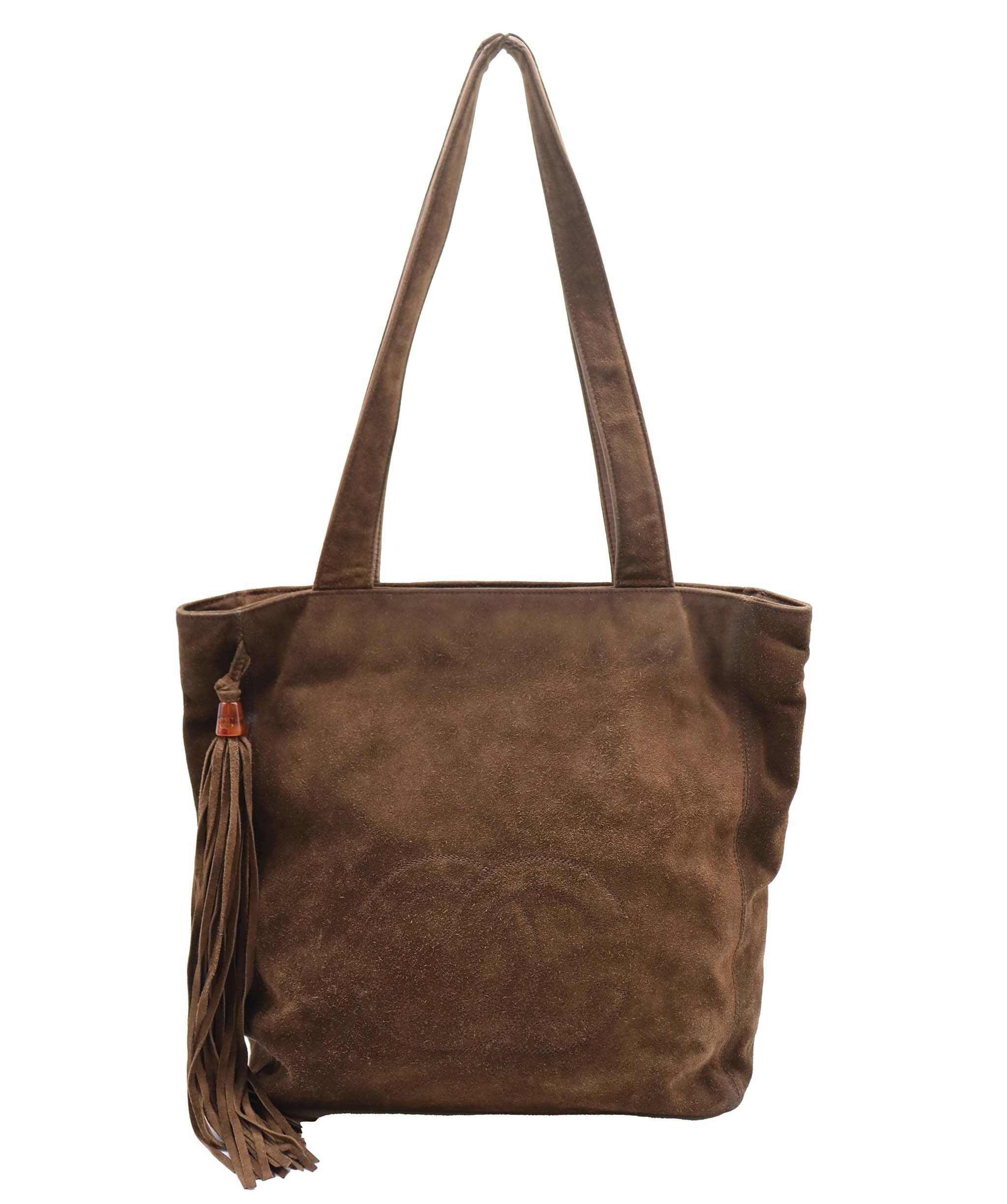 Chanel CC Fringe Tote Bag Brown Suede DXBS6055