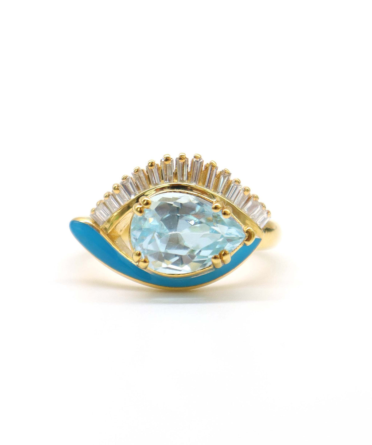 Mati - 2.8crts Blue Aquamarine and 0.2 crts Diamond Pear Eye Ring HOA013