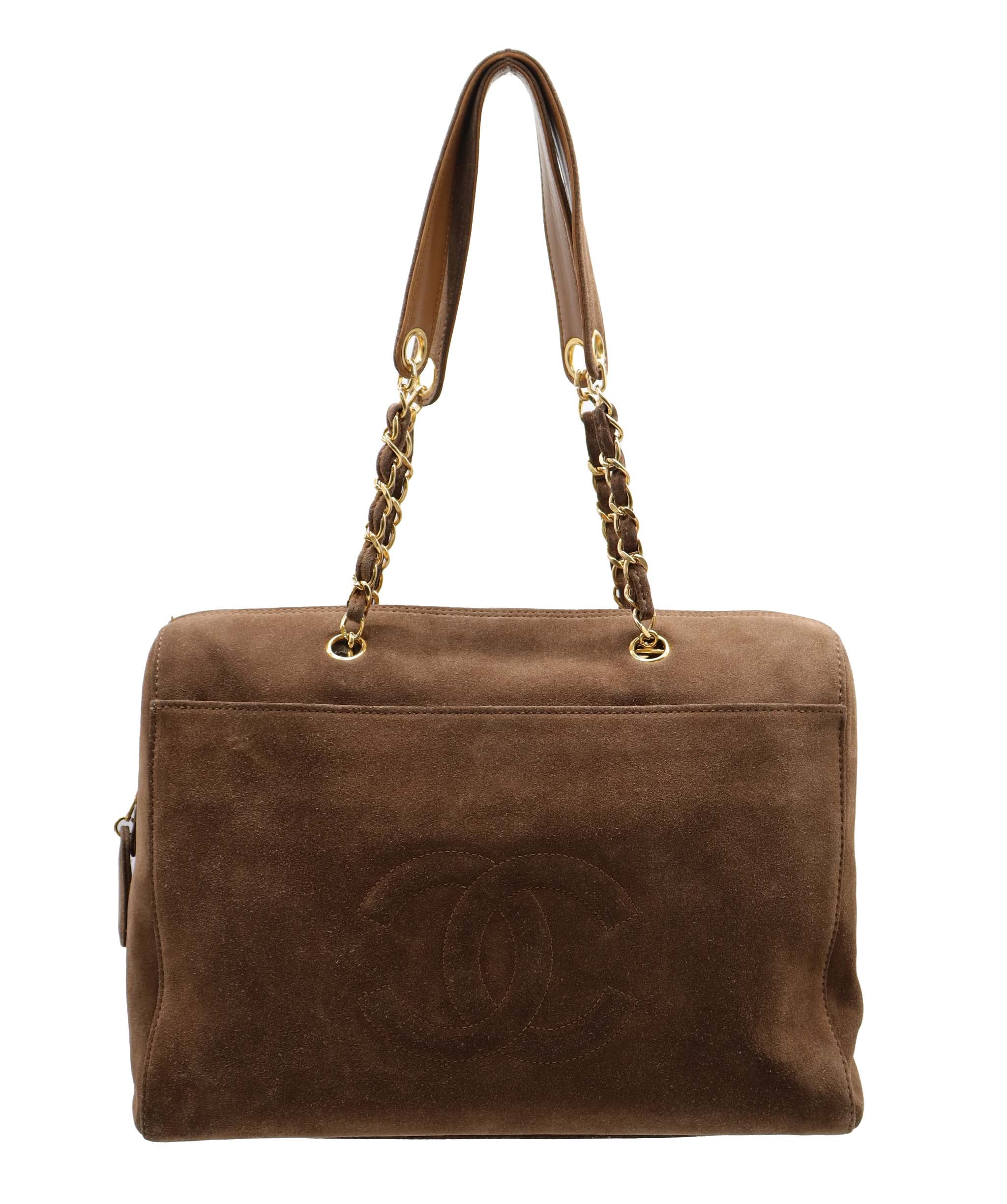 Chanel CC Chain Shoulder Suede Bag Large Brown DXBS6054