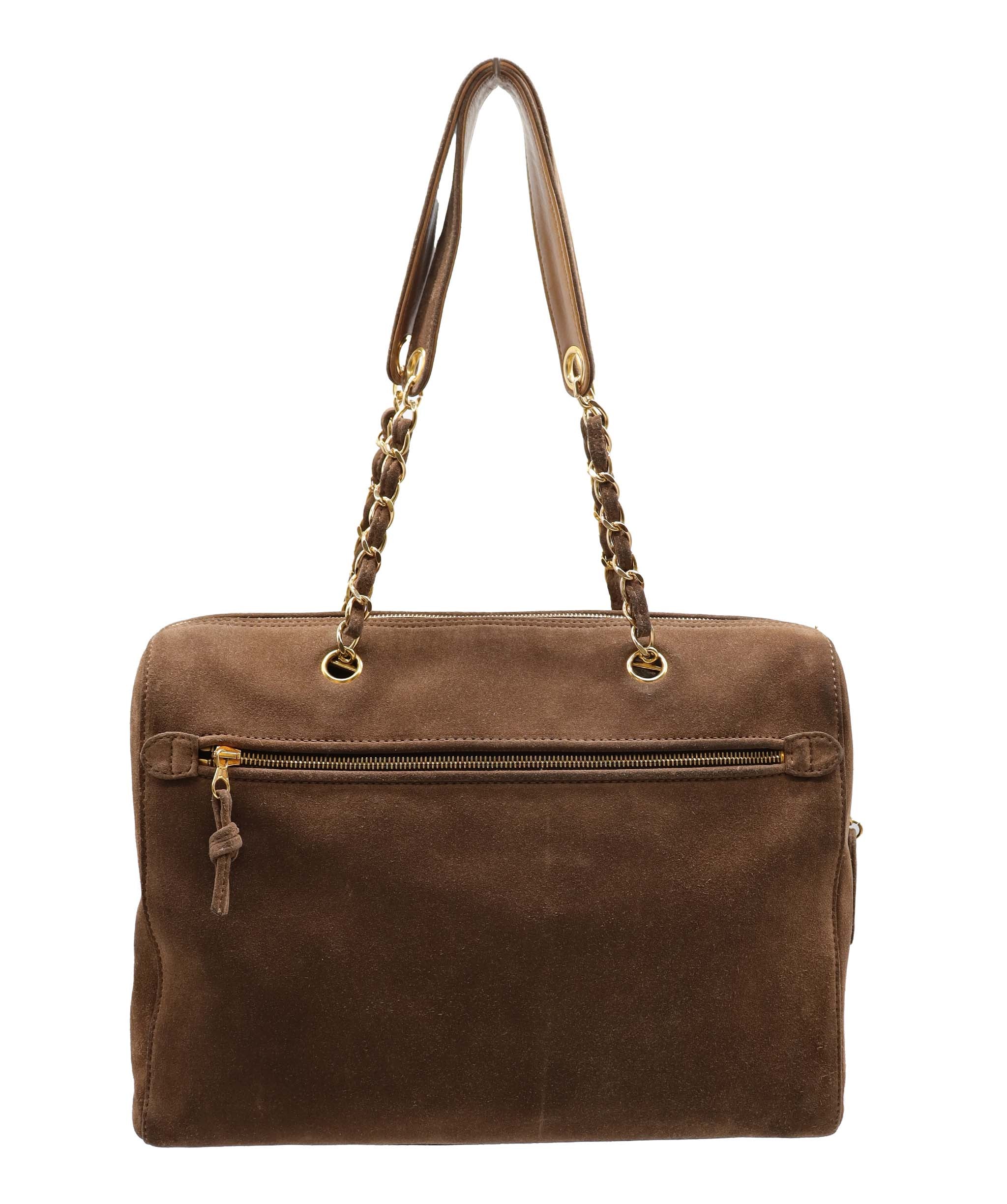 Chanel CC Chain Shoulder Suede Bag Large Brown DXBS6054