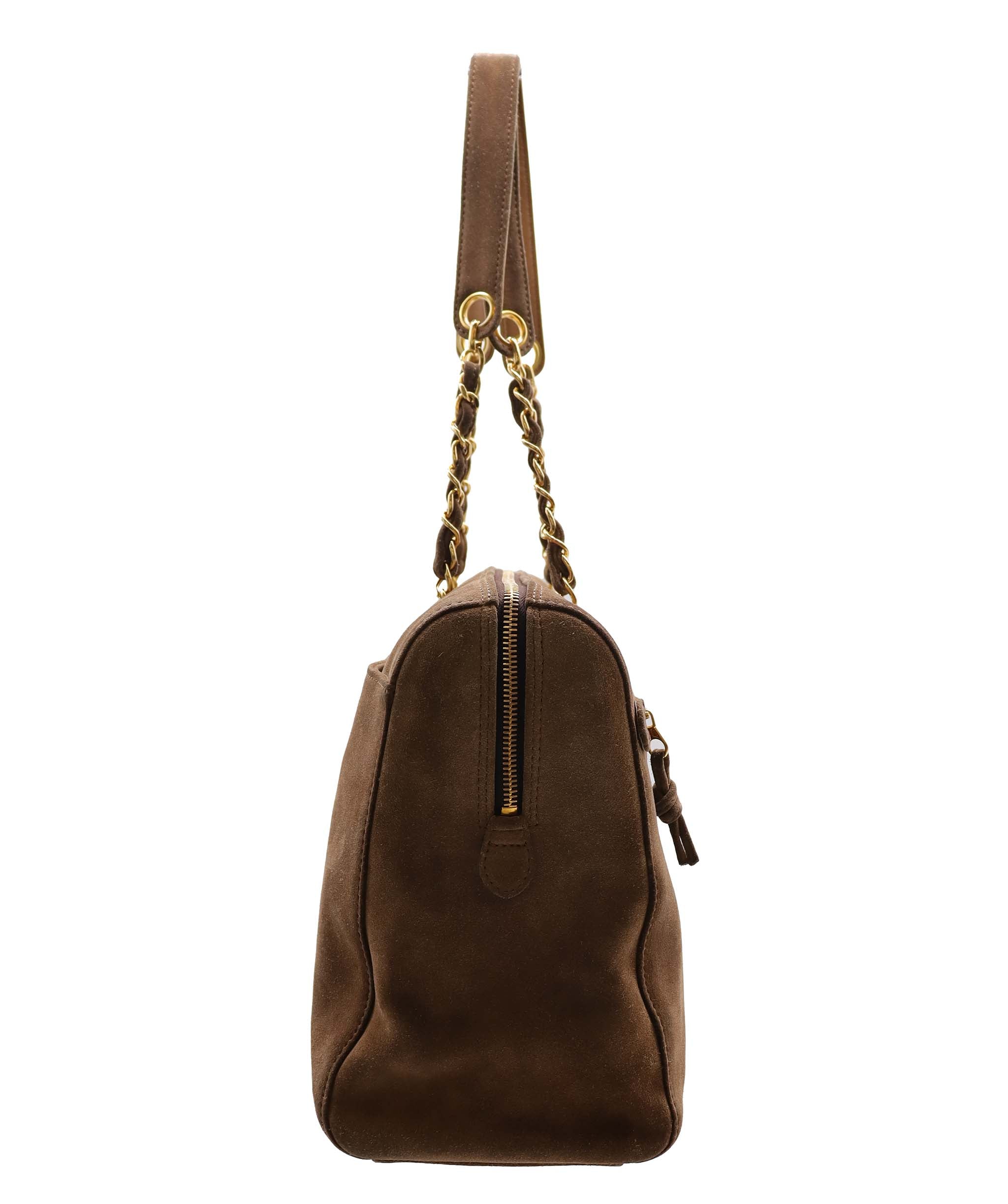 Chanel CC Chain Shoulder Suede Bag Large Brown DXBS6054
