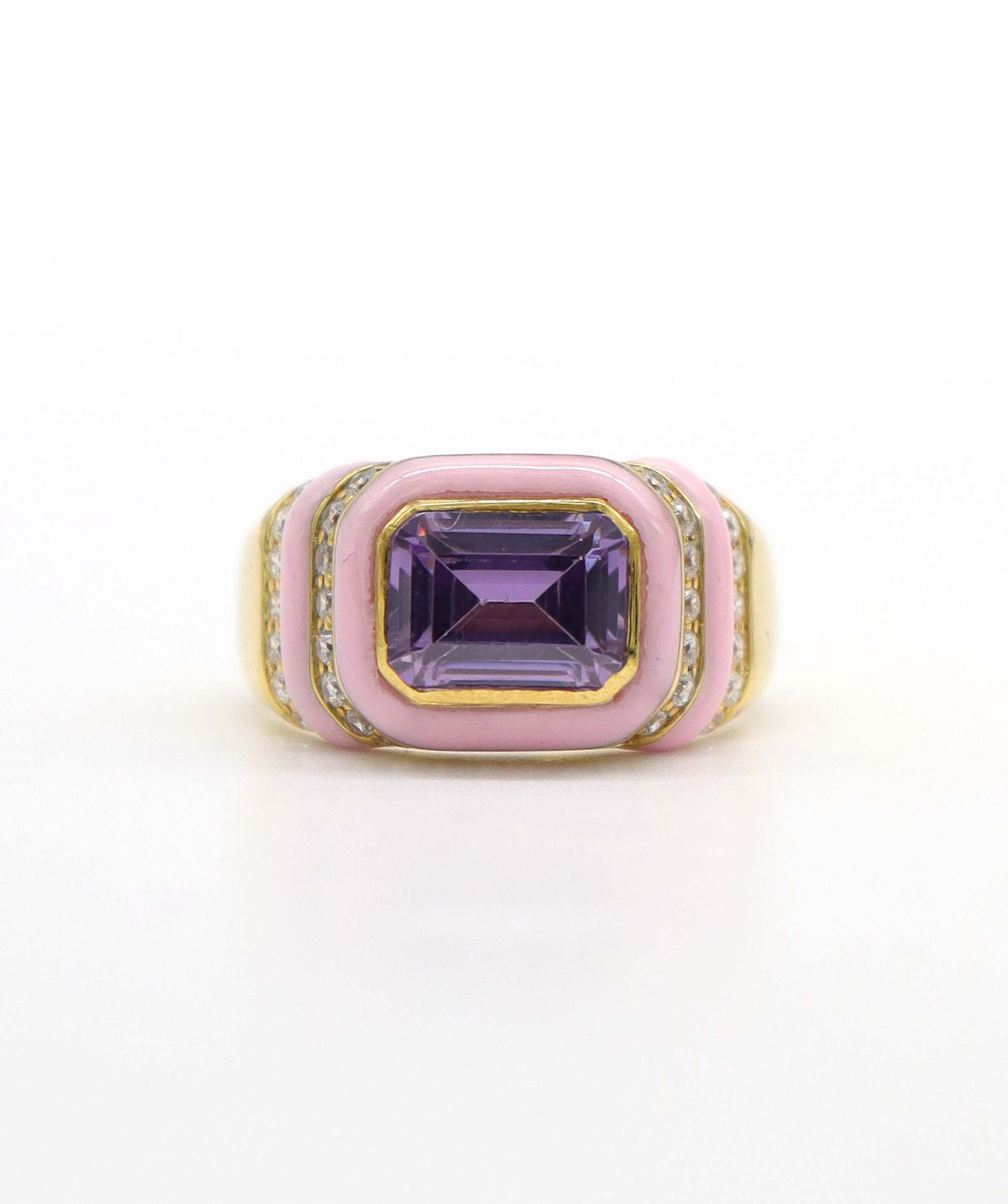 Kyma - 1.64crts Purple Amethyst and 0.4crts Diamonds Emerald Dome Signet Ring HOA002