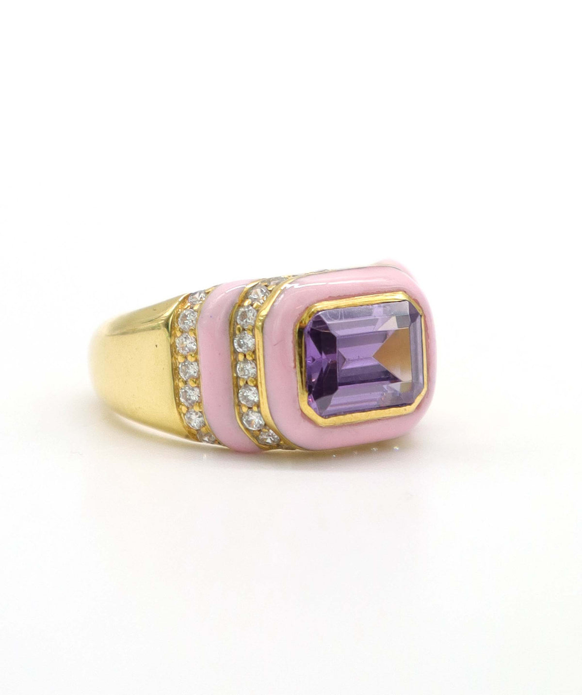 Kyma - 1.64crts Purple Amethyst and 0.4crts Diamonds Emerald Dome Signet Ring HOA002