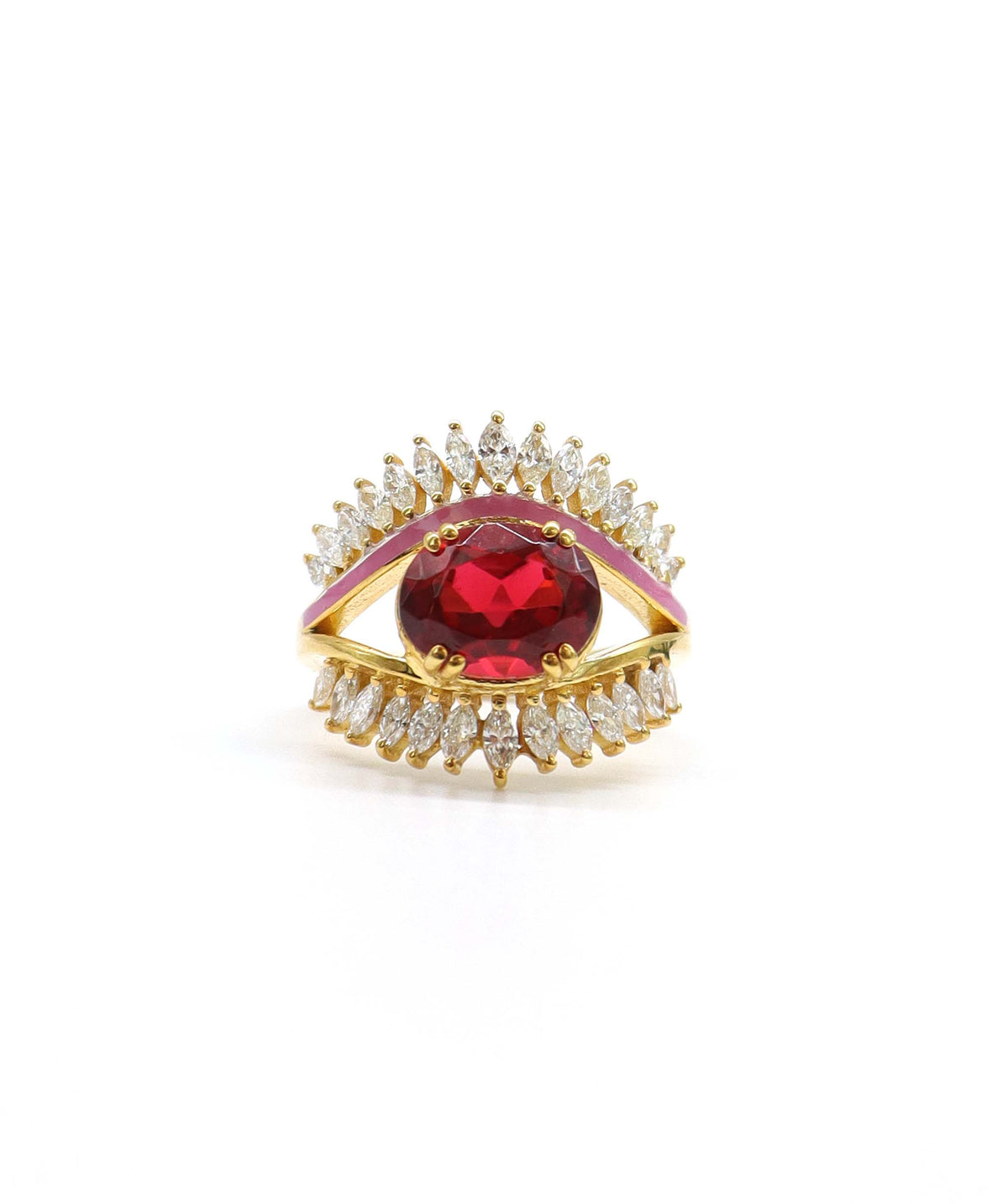 Mati - 3crts Red Garnet and 0.8crts Diamond Oval Eye Ring HOA014