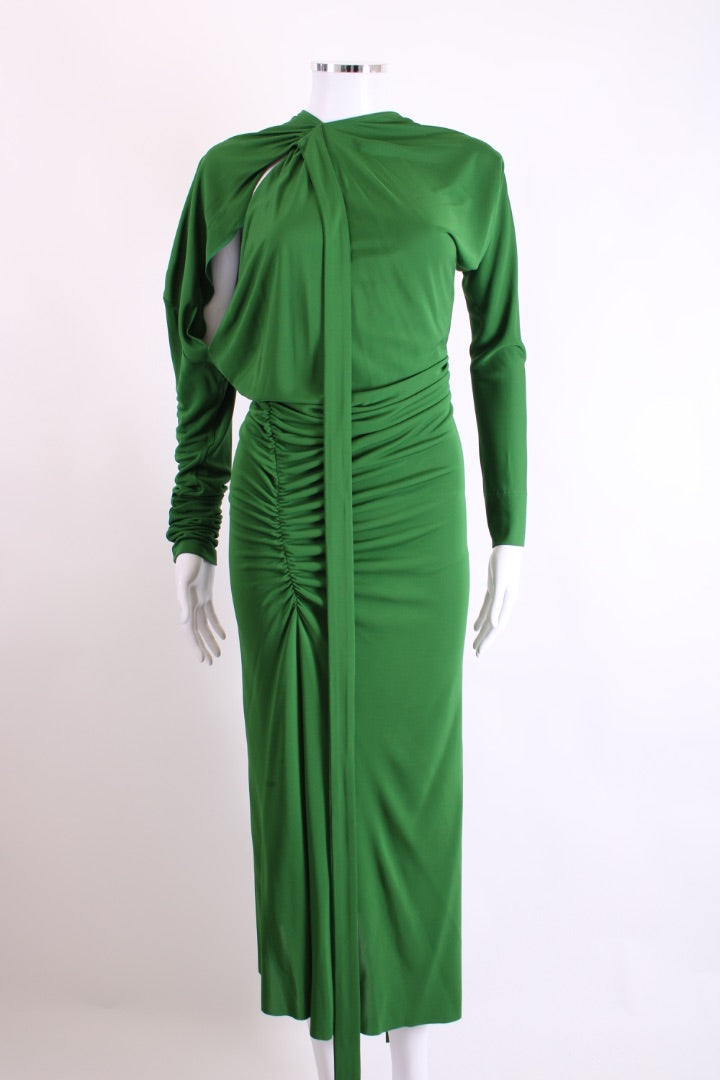 Victoria Beckham L/S Ruched Slashed Neck Dress Green S