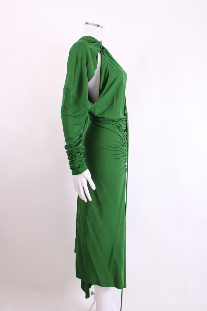 Victoria Beckham L/S Ruched Slashed Neck Dress Green S