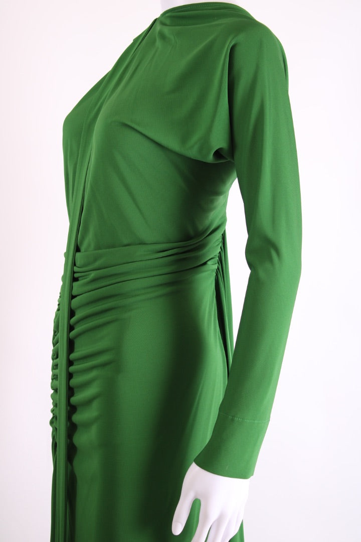Victoria Beckham L/S Ruched Slashed Neck Dress Green S