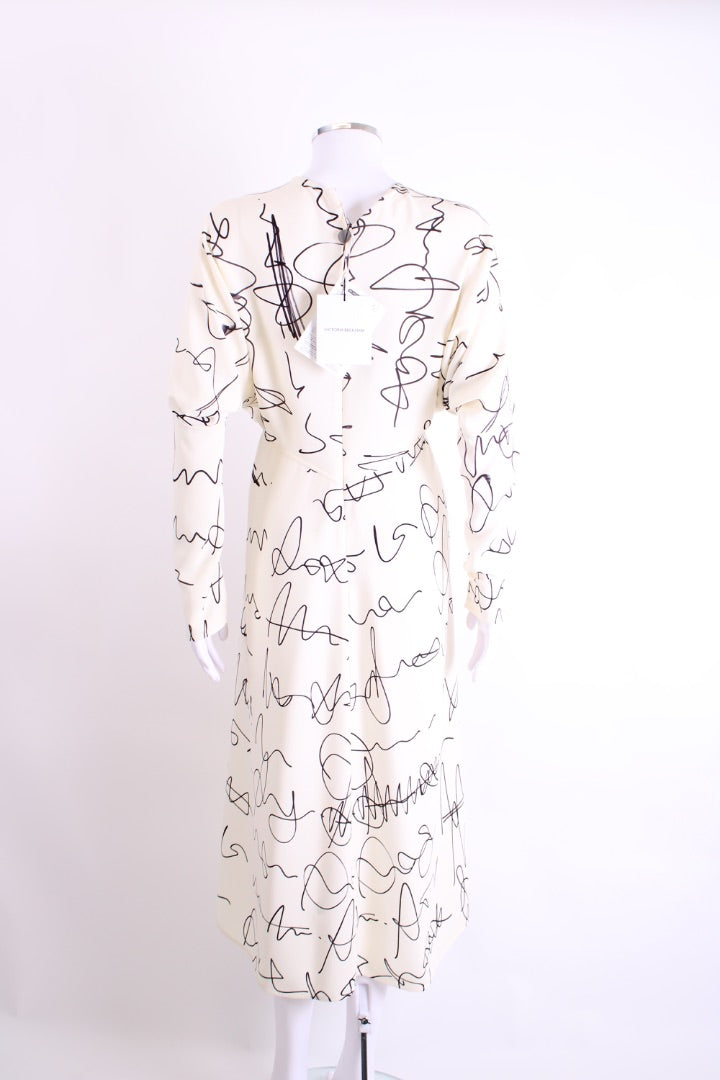 Victoria Beckham Scribble Print Crepe Dress White/ Black 10