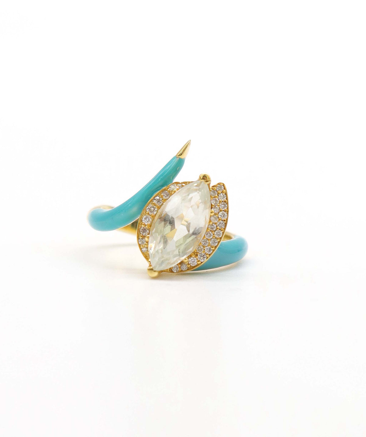 Mati - 2crts Blue Aquamarine and 0.15crts Diamond Marquise Eye Ring HOA012
