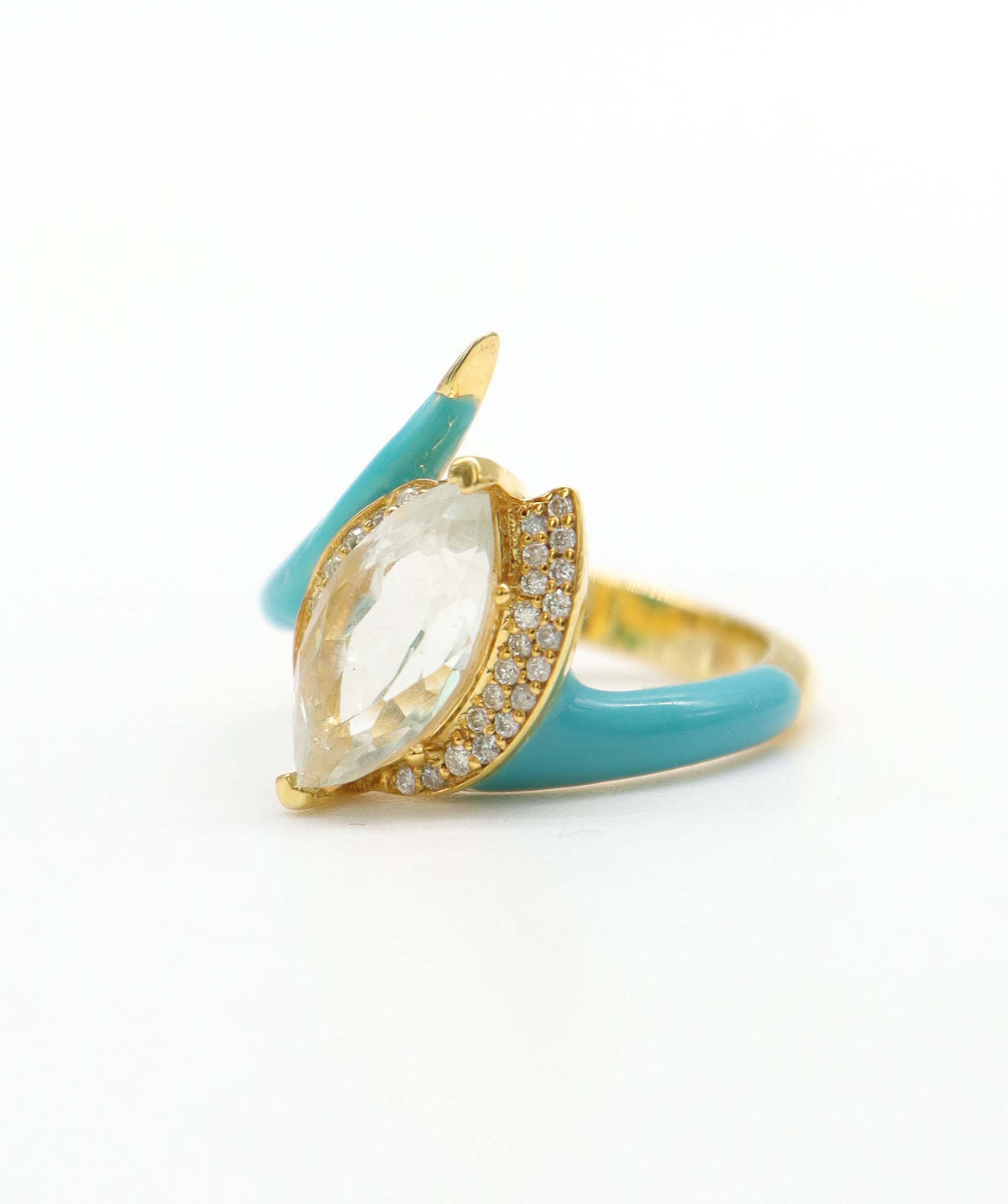 Mati - 2crts Blue Aquamarine and 0.15crts Diamond Marquise Eye Ring HOA012