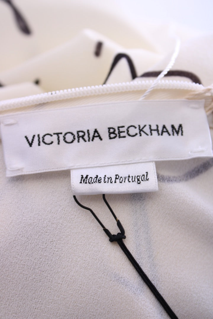 Victoria Beckham Scribble Print Crepe Dress White/ Black 10
